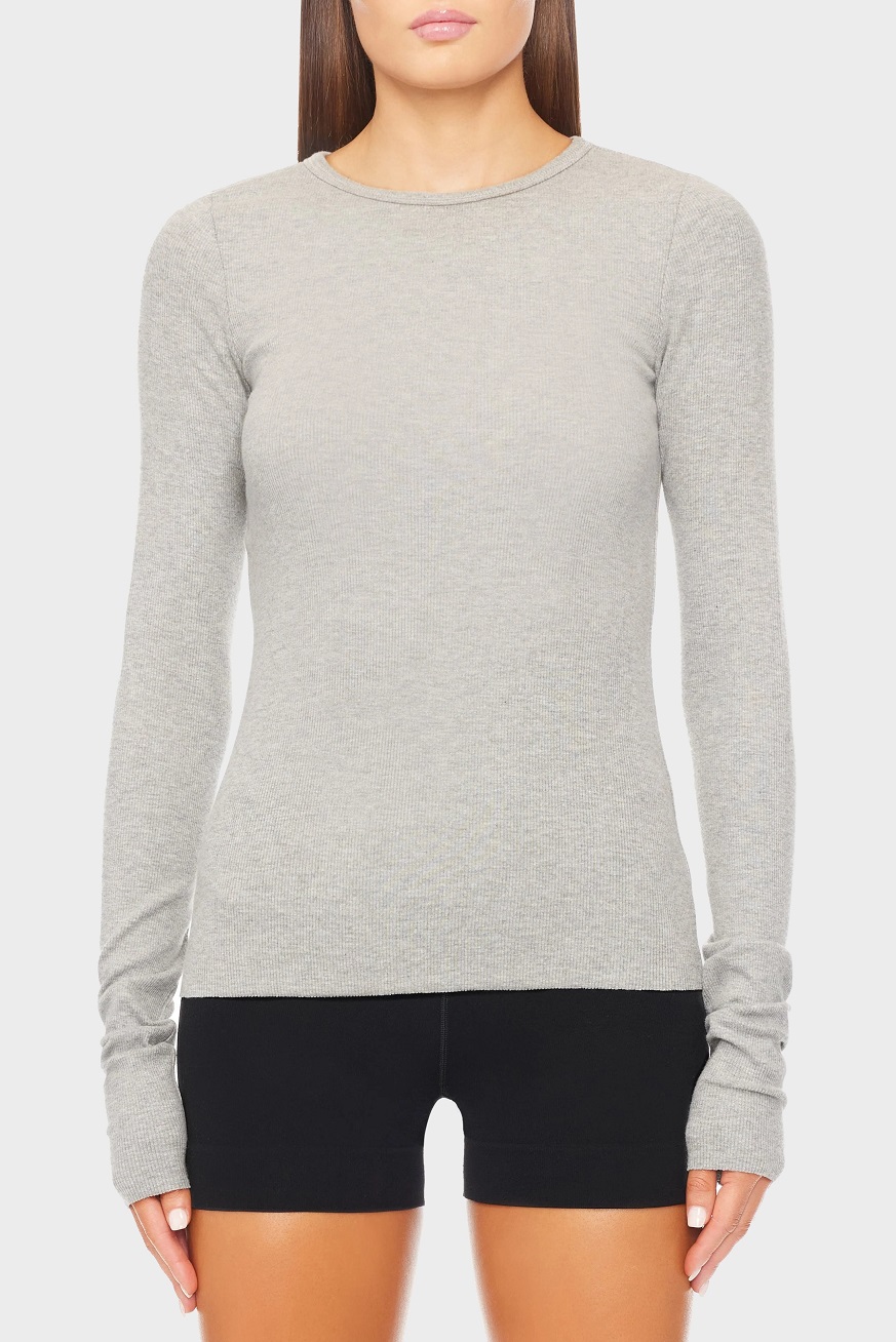 ÉTERNE Long Sleeve Fitted Top in Heather Grey XL