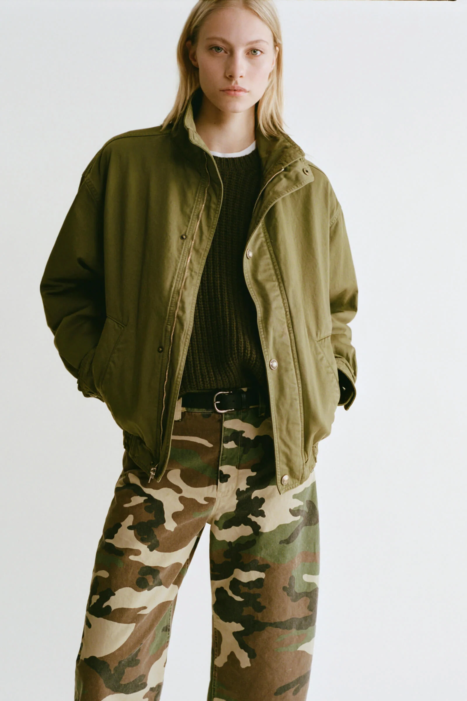 NILI LOTAN Klaire Blouson Jacket in Shadow Green