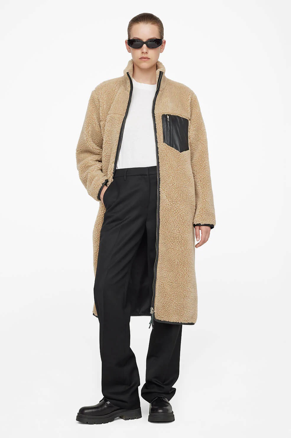 Anine Bing Ryder Teddy Coat in Camel