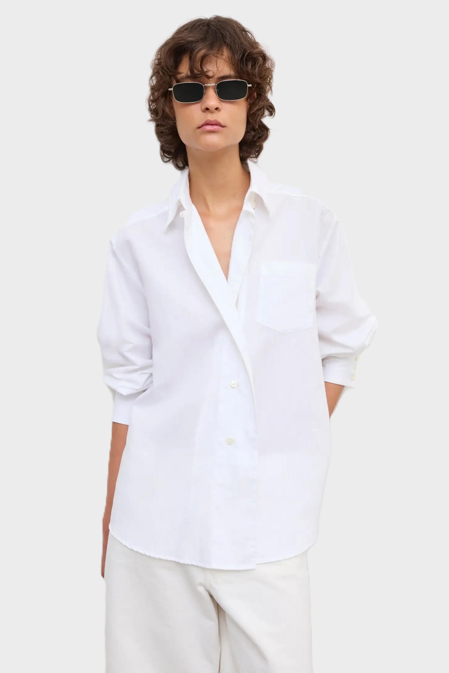 DAGMAR Asymmetric Cotton/Linen Shirt in White