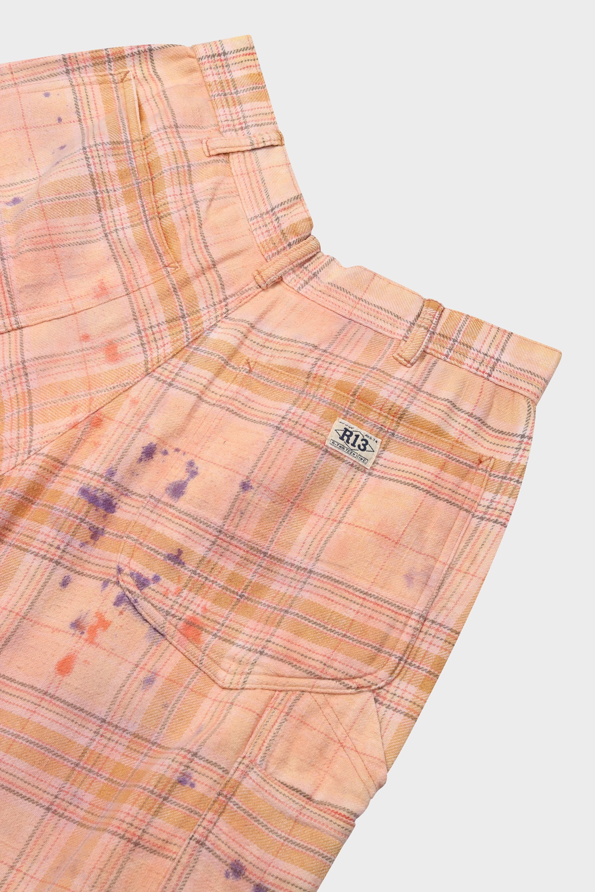 R13 Carpenter Short in Overdyed Orange Purple Plaid