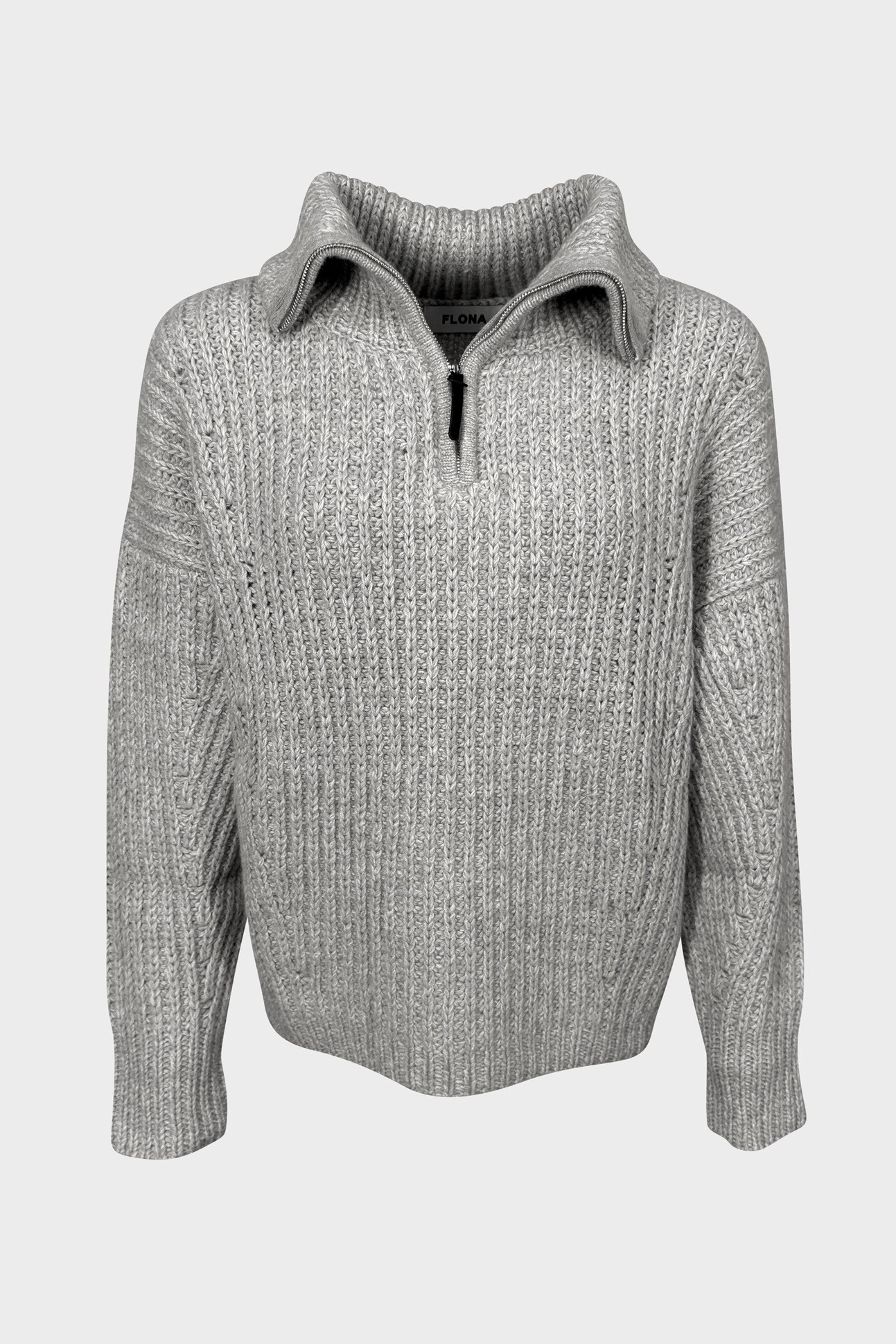 FLONA Cashmere Half Zip Sweater Grey Melange XL