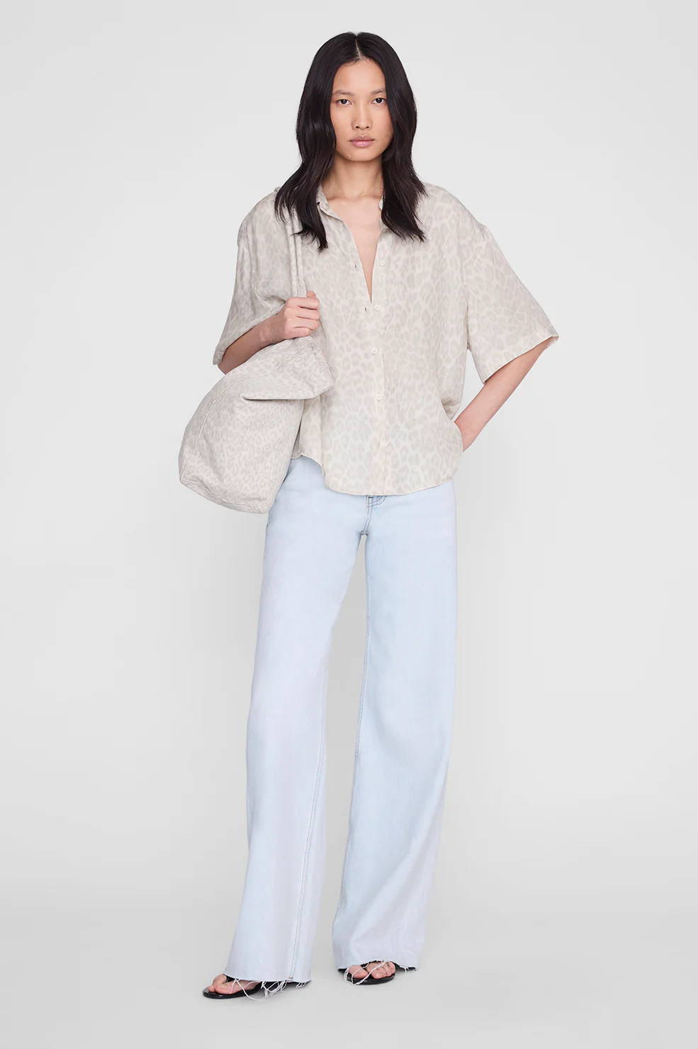 ANINE BING Coco Shirt in Washed White Leopard