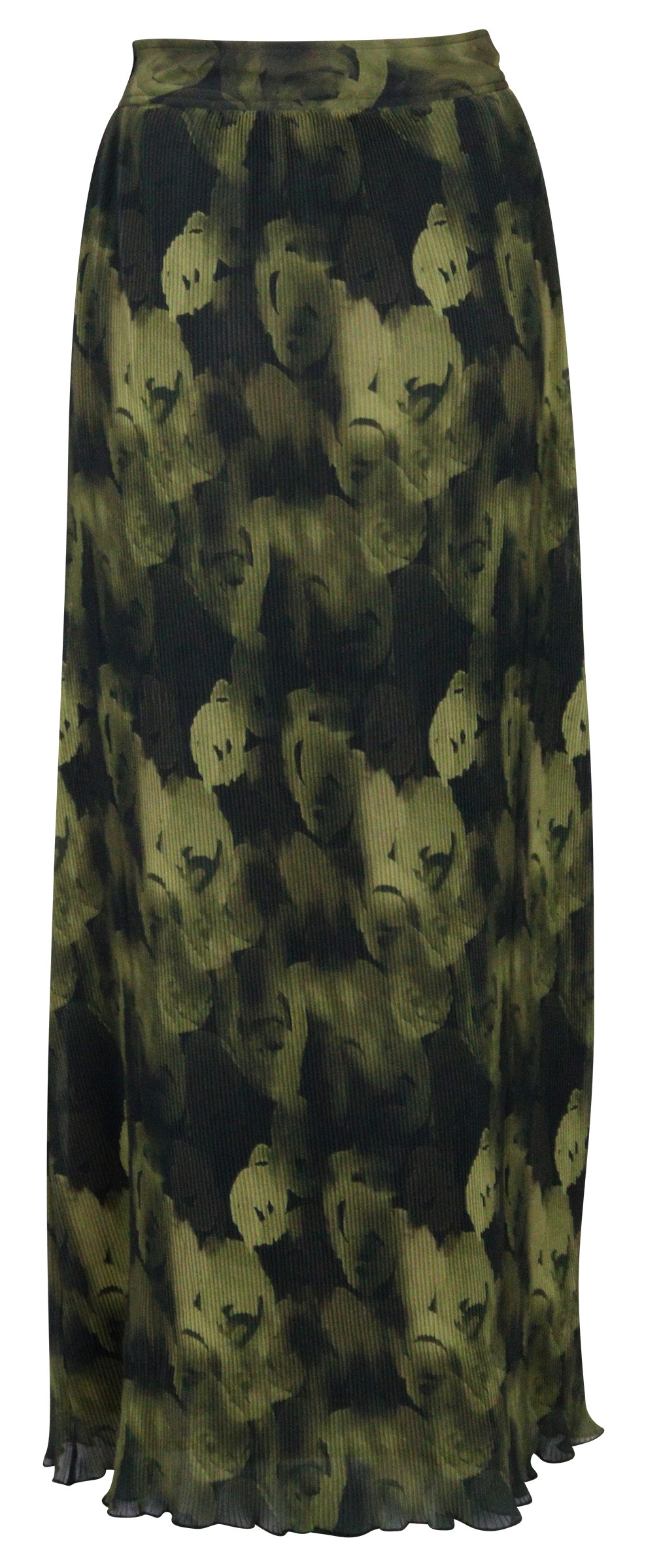 Ganni Recycled Pleated Georgette Maxi Skirt Olive Printed