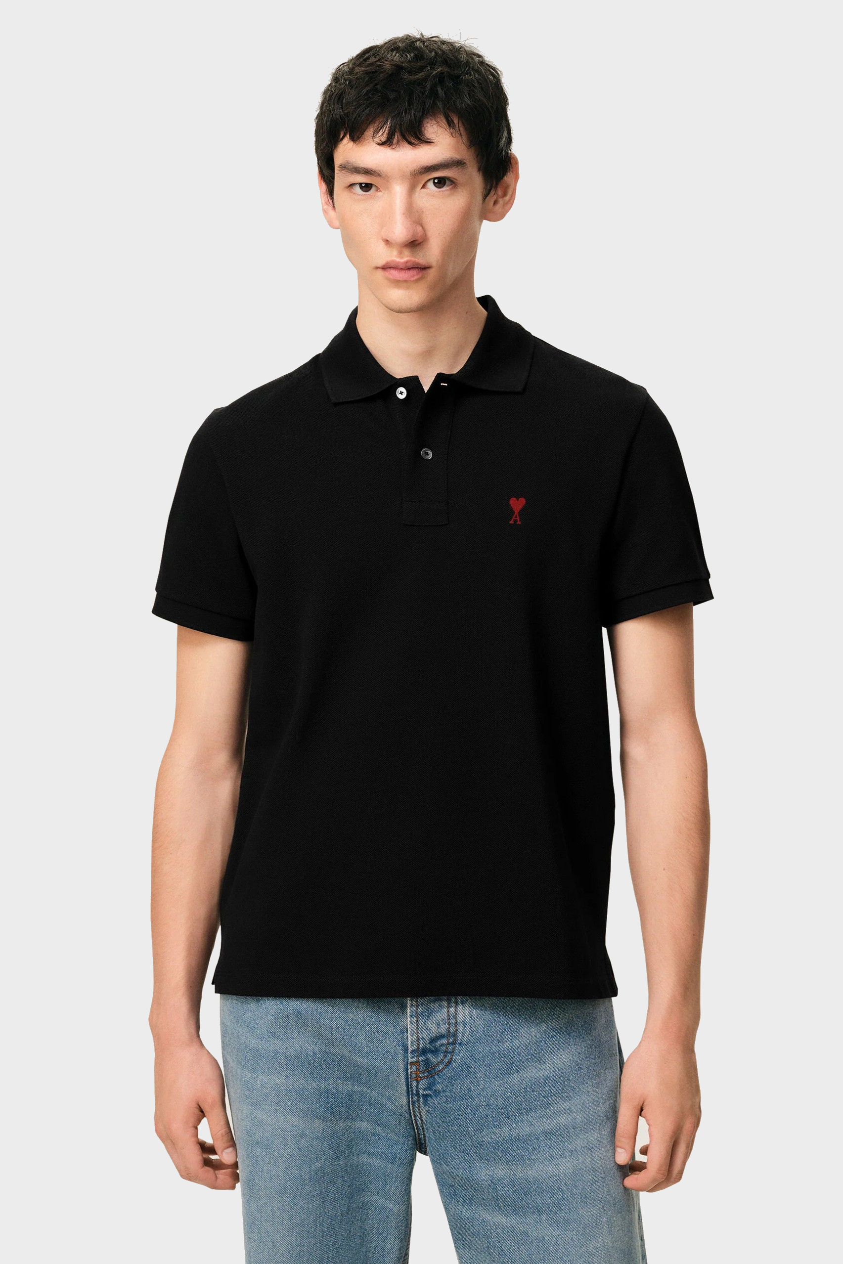 AMI PARIS de Coeur Polo Shirt in Black/Red Logo