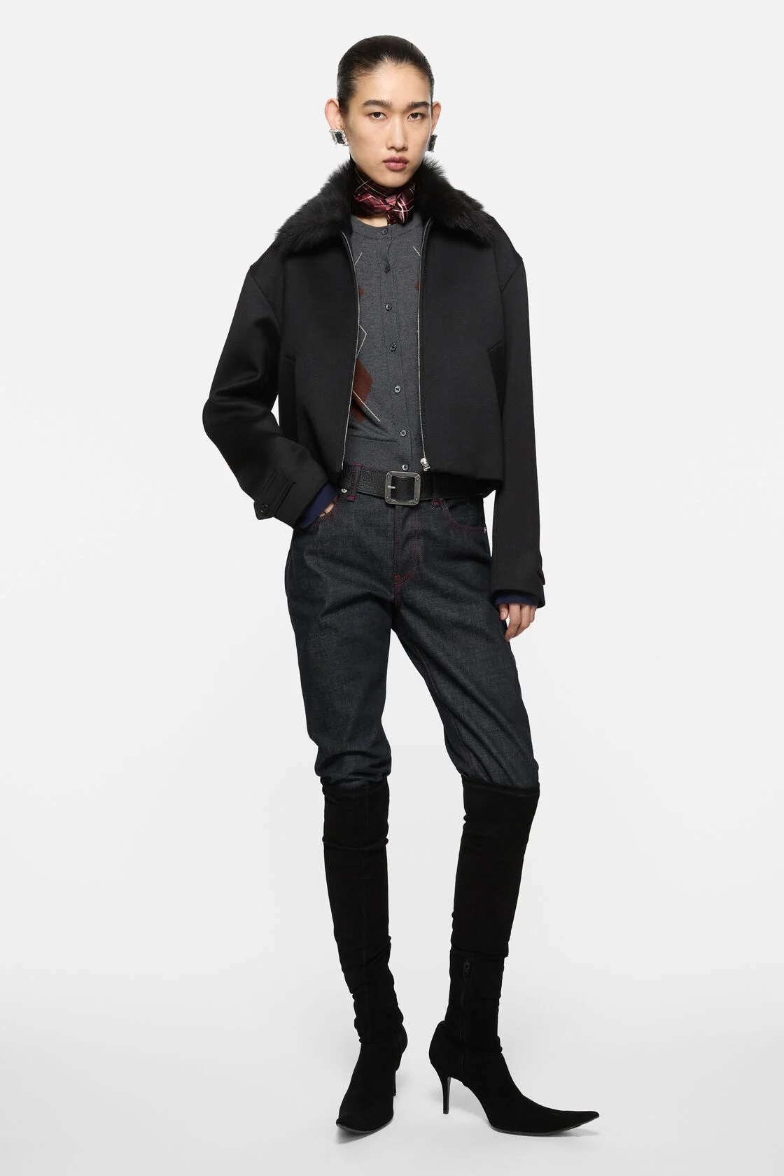 ACNE STUDIOS Satin-Wool Bomber Jacket in Black
