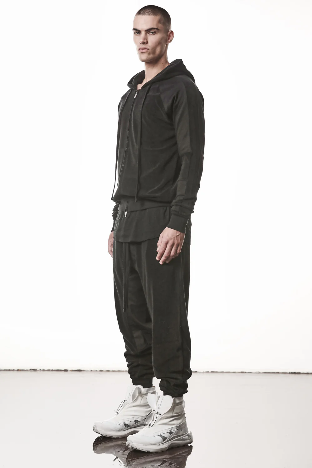 THOM KROM Terry Zip Hoodie in Black