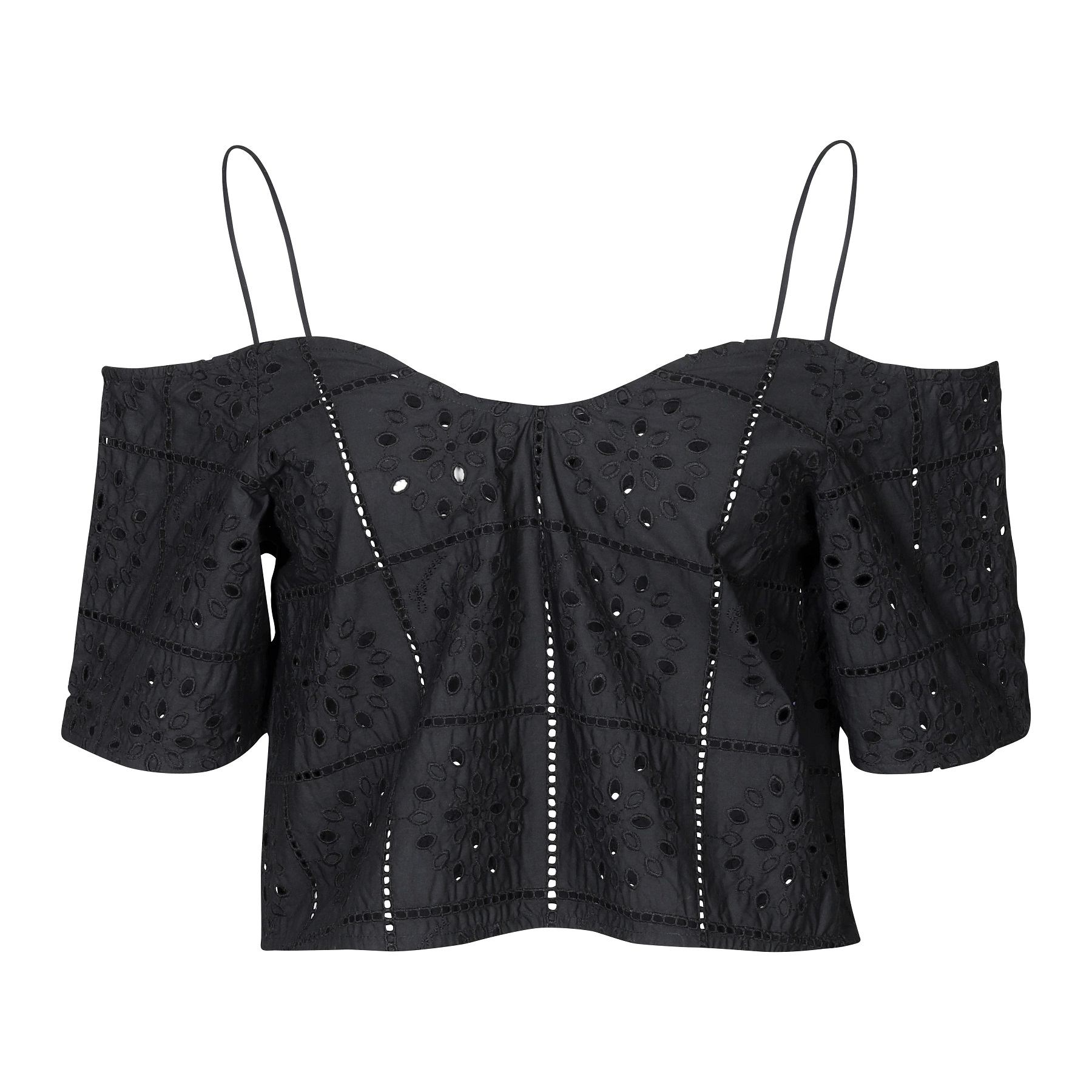 GANNI Broderie Anglaise Top in Black 36