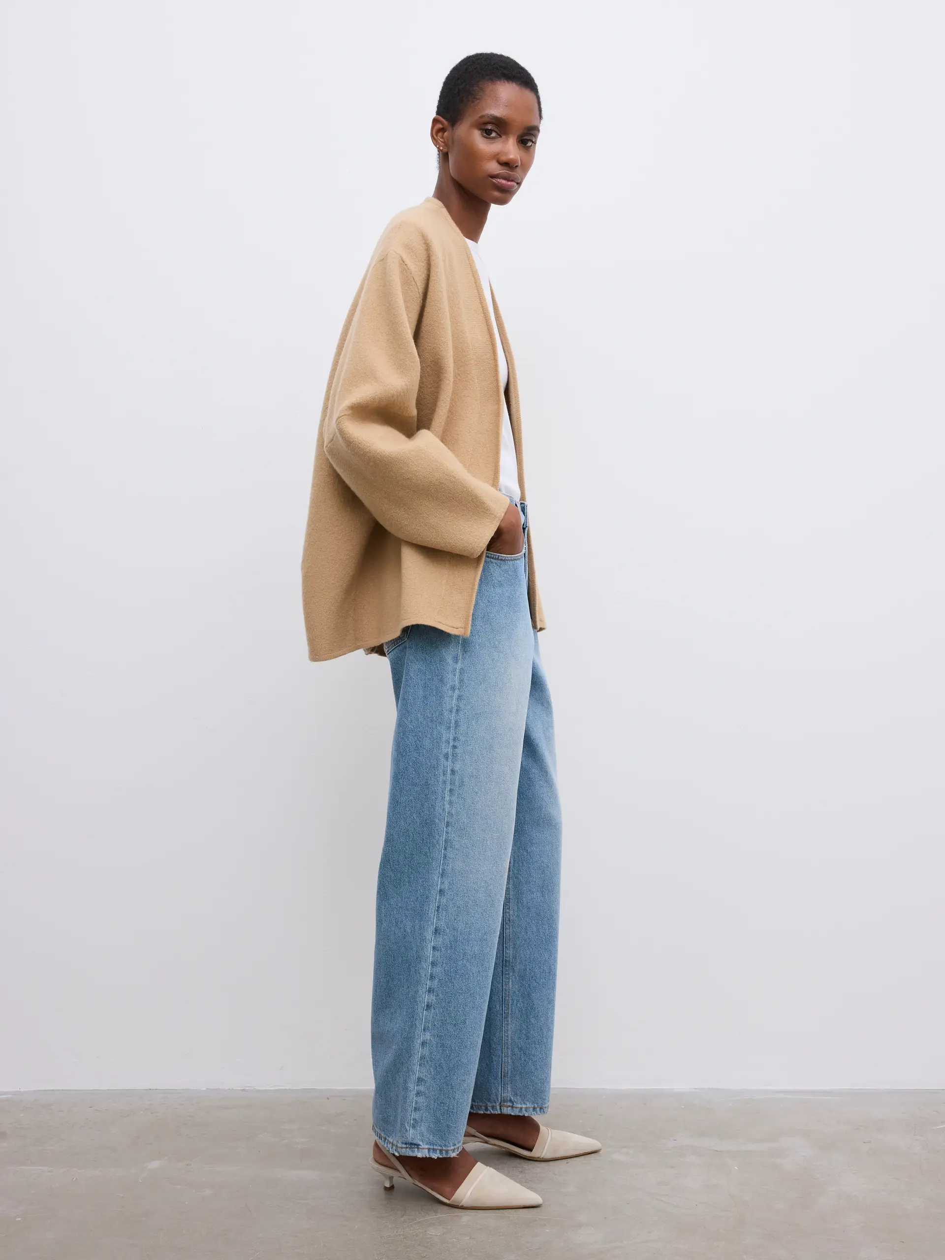 DAGMAR Long Wool Cardigan in Camel