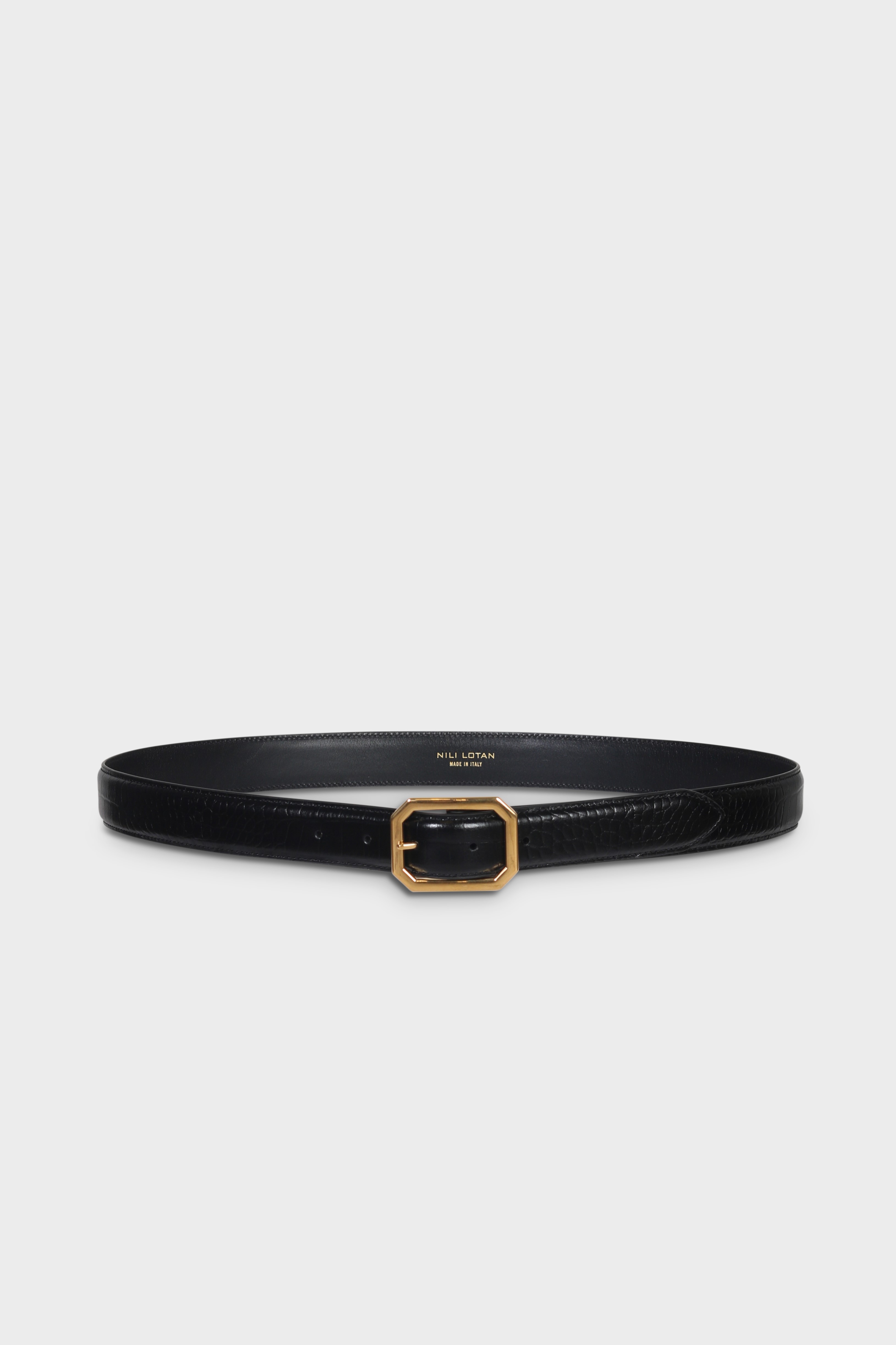 NILI LOTAN Croco Embossed Belt in Black