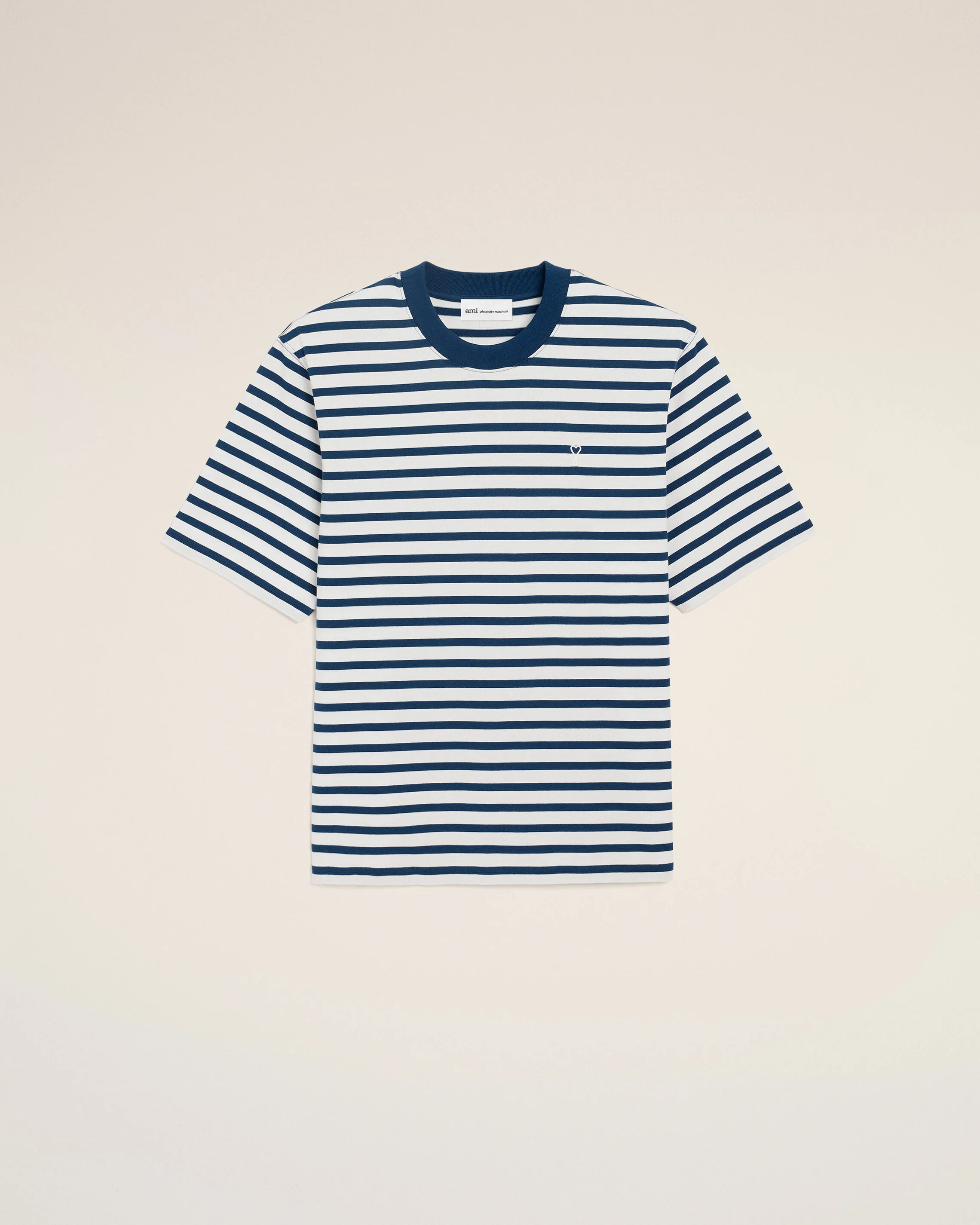 AMI PARIS de Coeur Marinière Boxy Fit T-Shirt in Ink/White