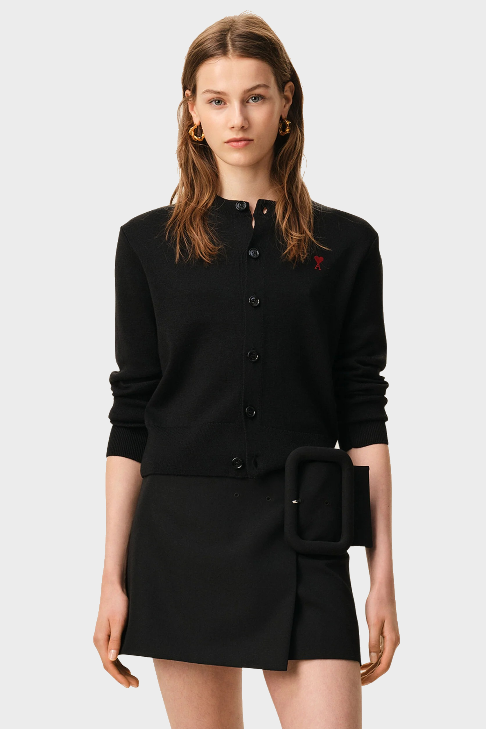 AMI PARIS de Coeur Knit Cardigan in Black/Red L