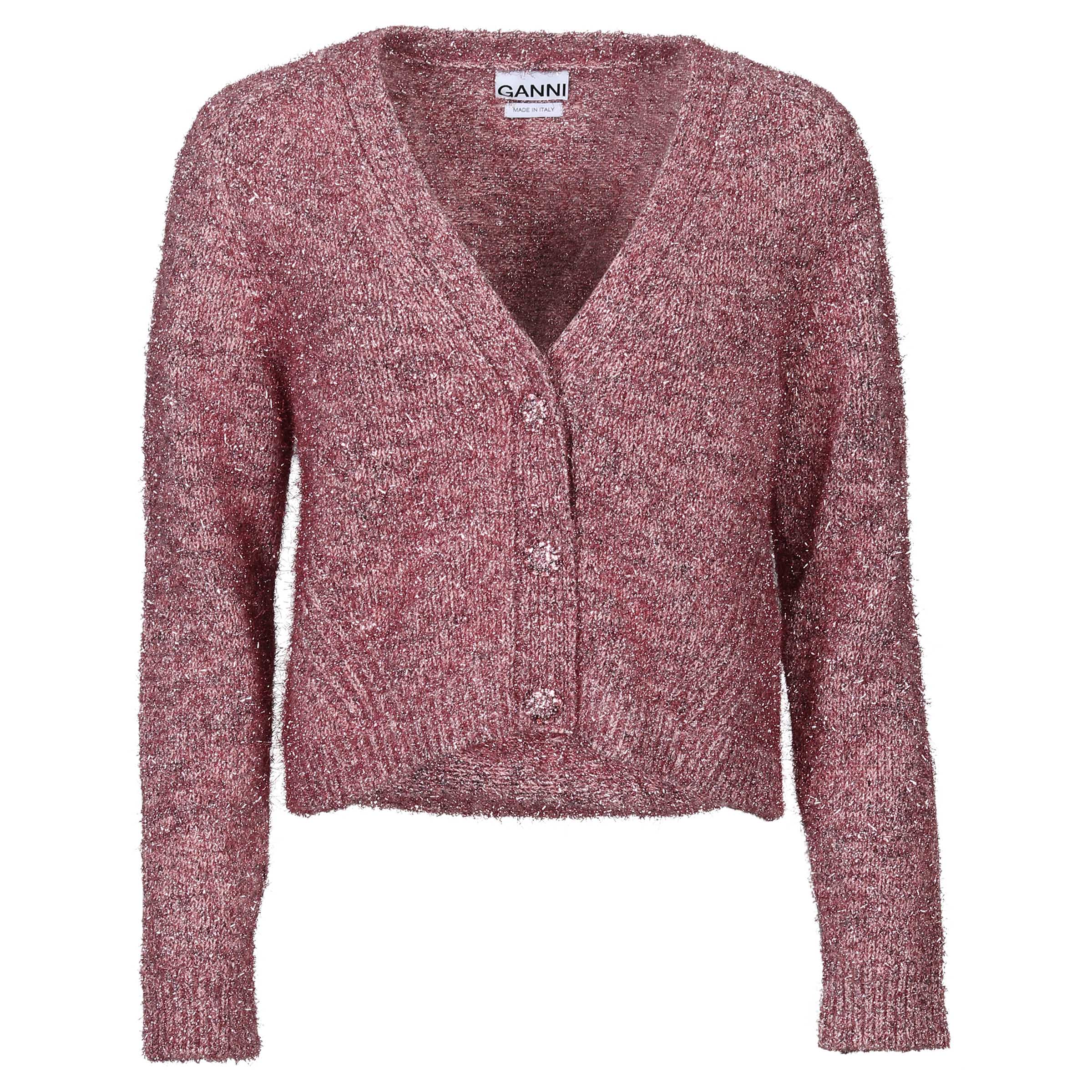 Ganni Chunky Glitter Knit Cardigan Pink Nectar