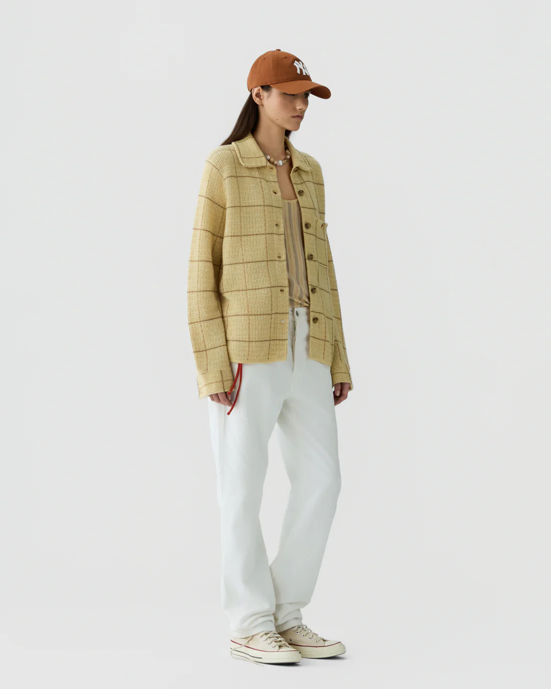 GUEST IN RESIDENCE Dylan Plaid Cashmere/Linen Shirt in Butter/Camel