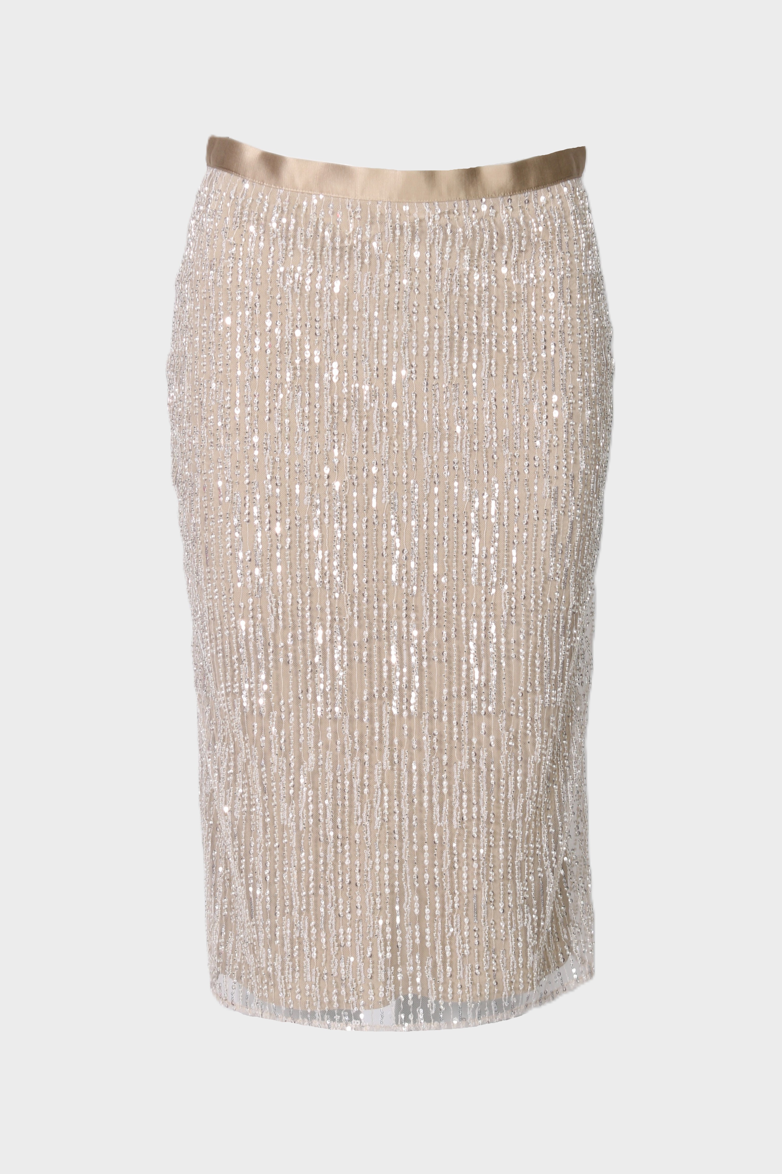 AMI PARIS Embroidered Skirt with Sequins in Mastic Beige