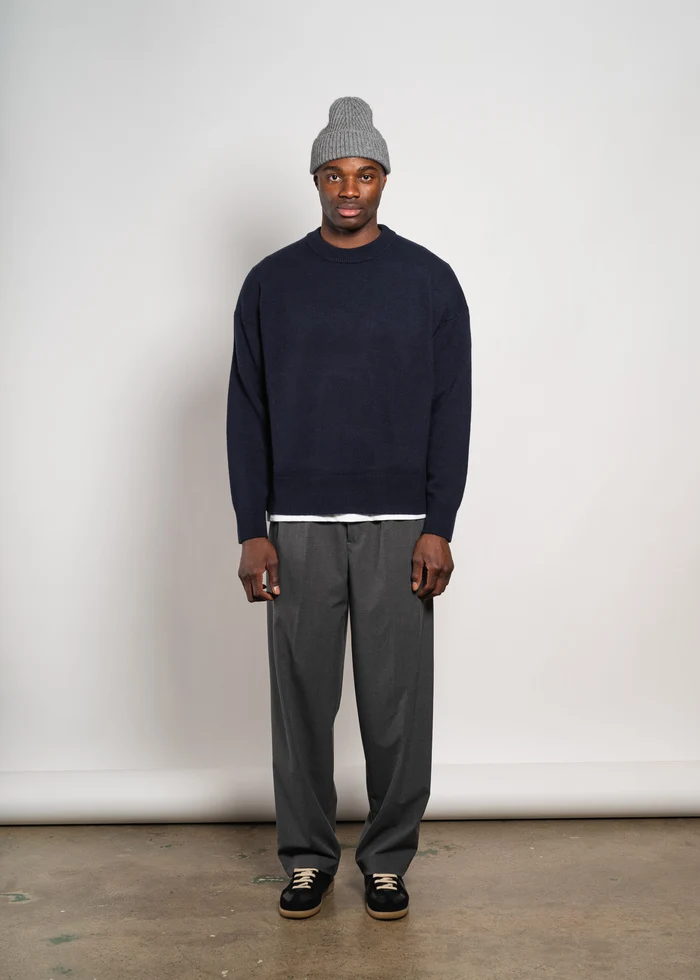 YACAIA Oversize Merino/Cashmere Sweater in Navy