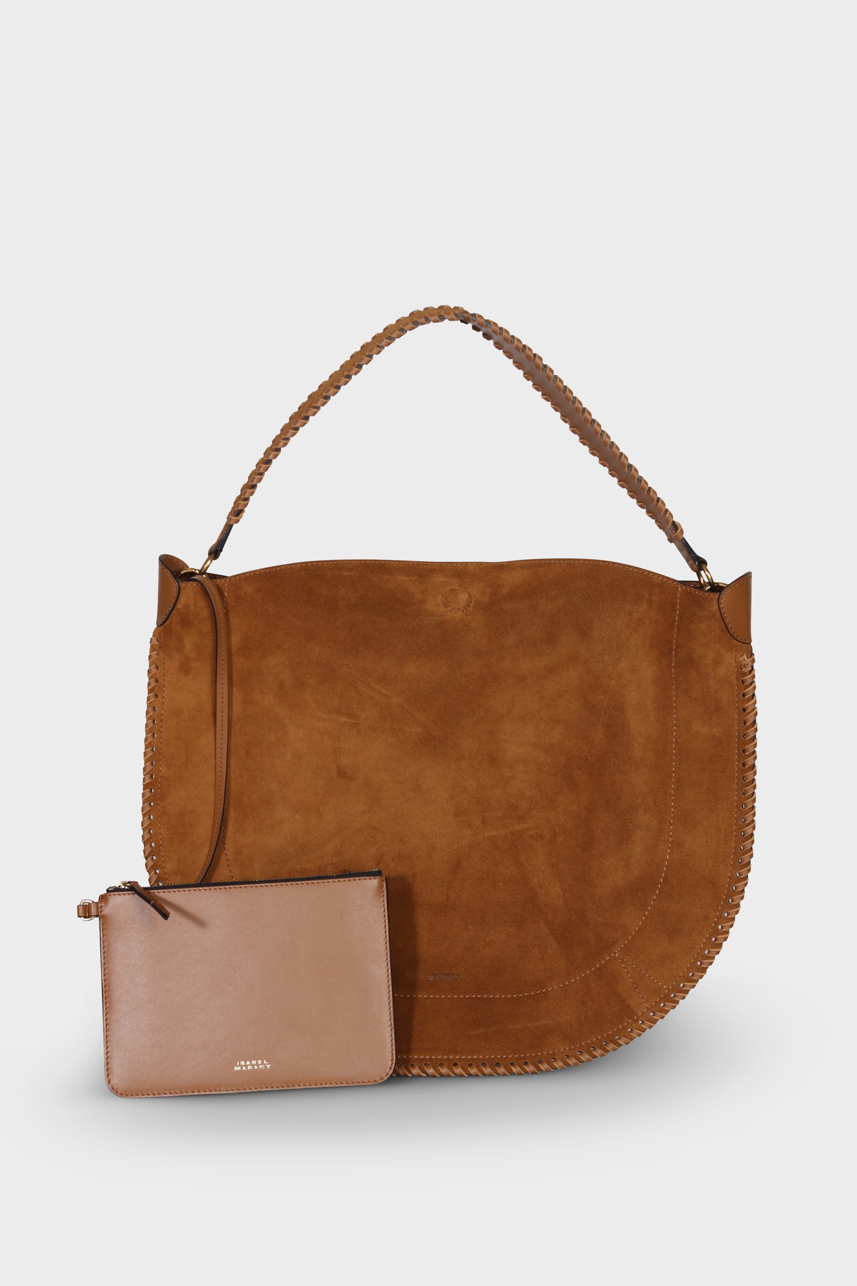ISABEL MARANT Oskan Hobo Soft Shoulder Bag in Cognac Velvet