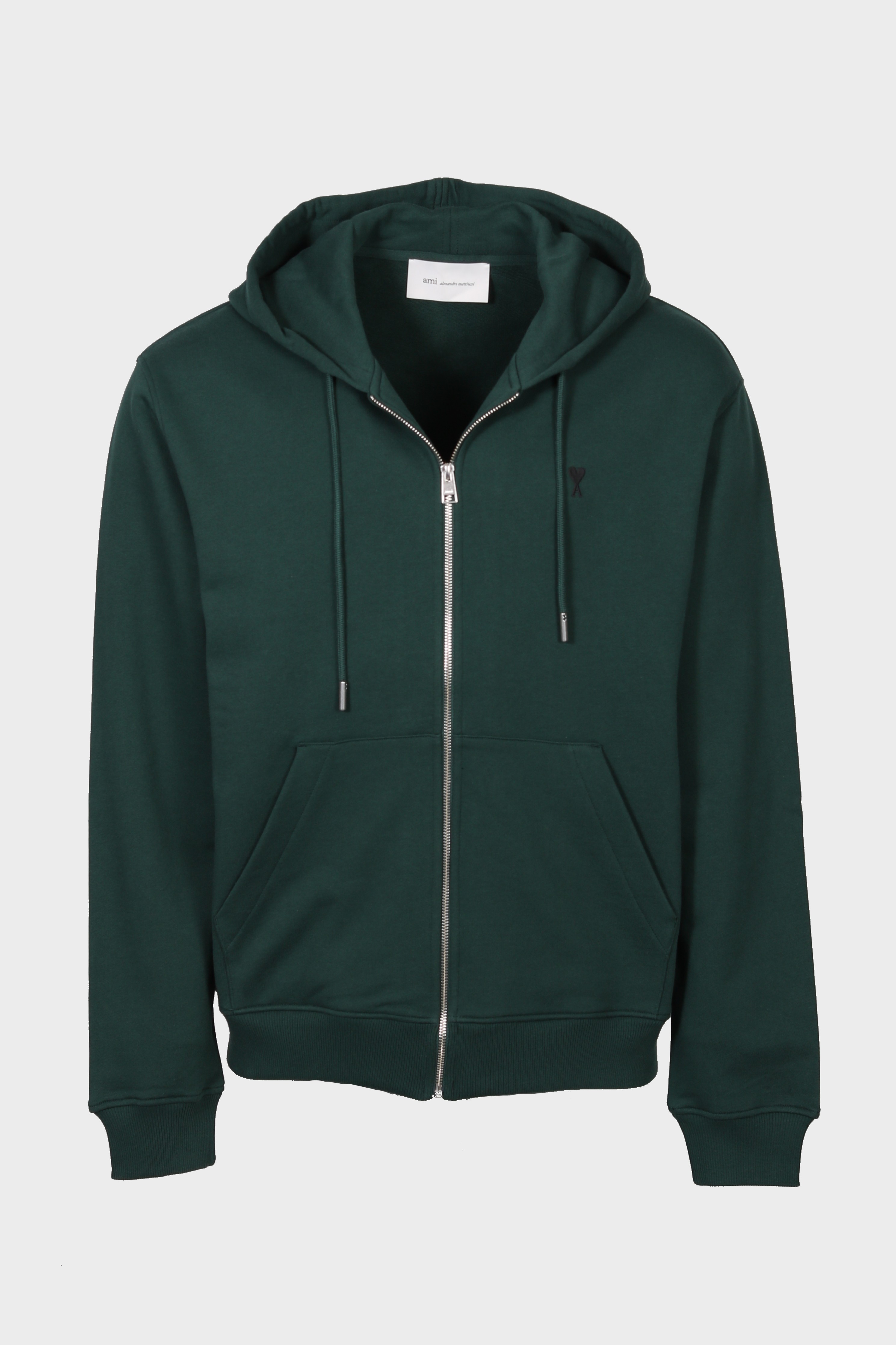 AMI PARIS de Coeur Zip Hoodie in Bottle Green / Black