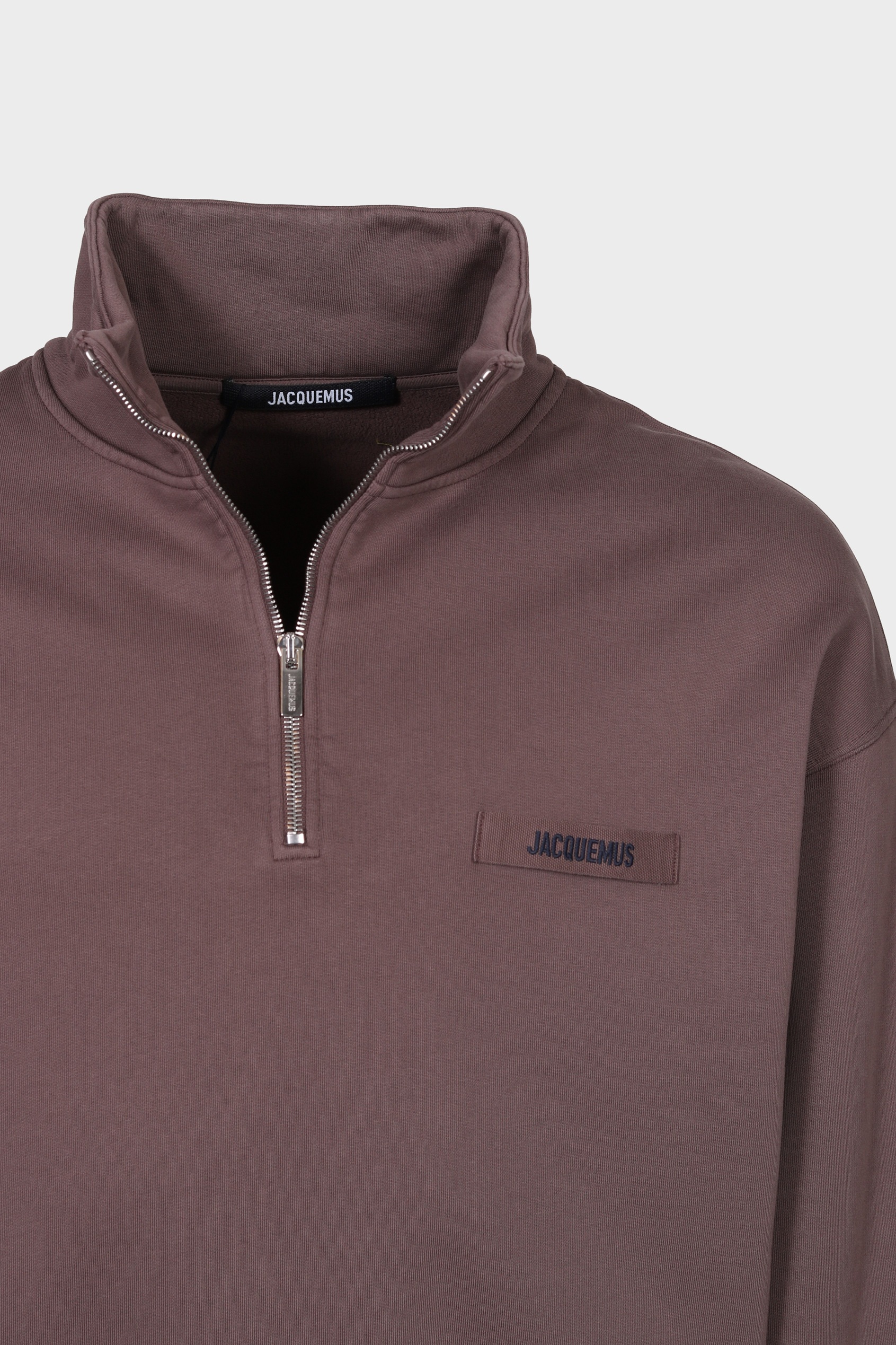 JACQUEMUS Grosgrain Half Zip Sweatshirt in Brown
