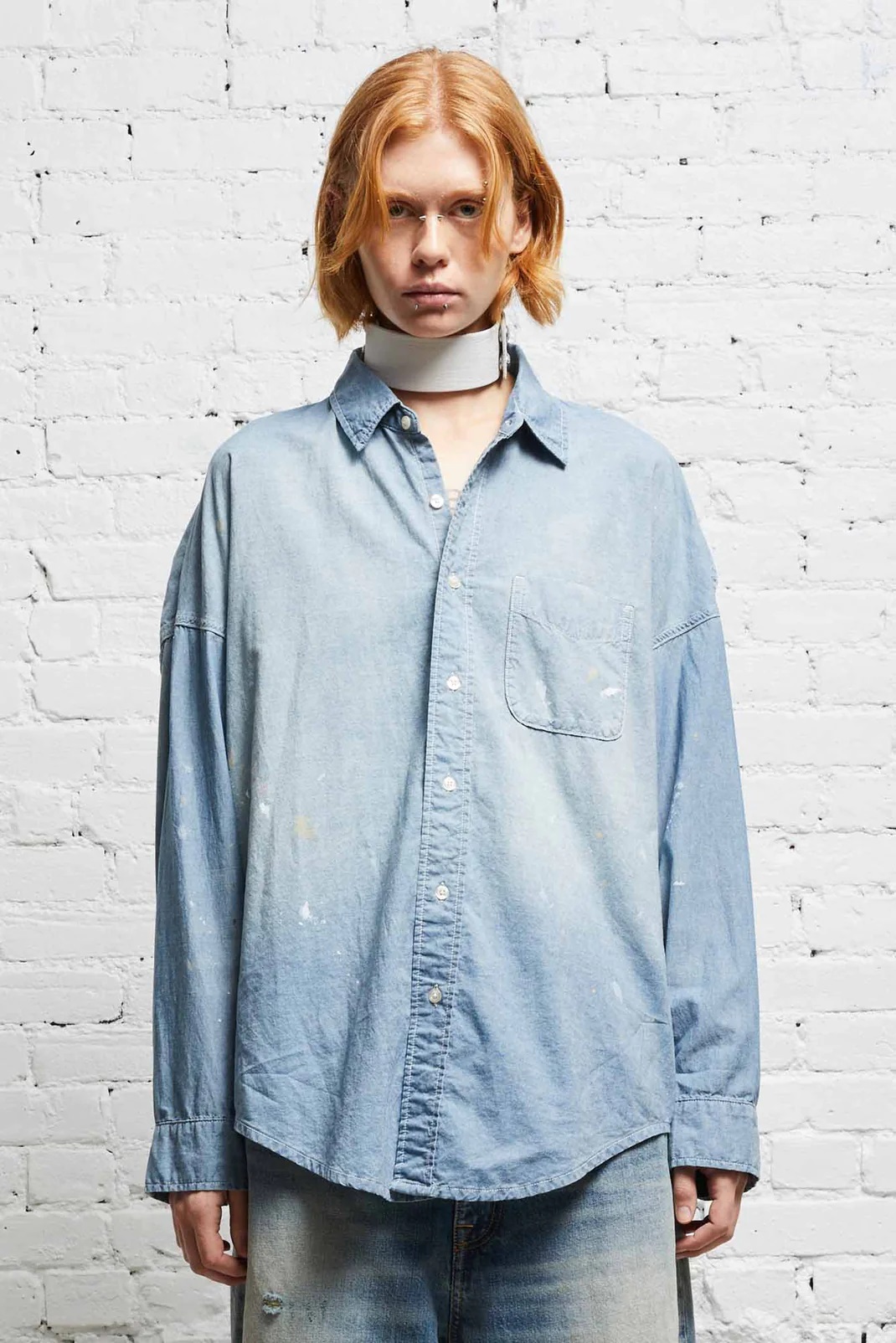 R13 Boxy Button Up Shirt in Vintage Blue M
