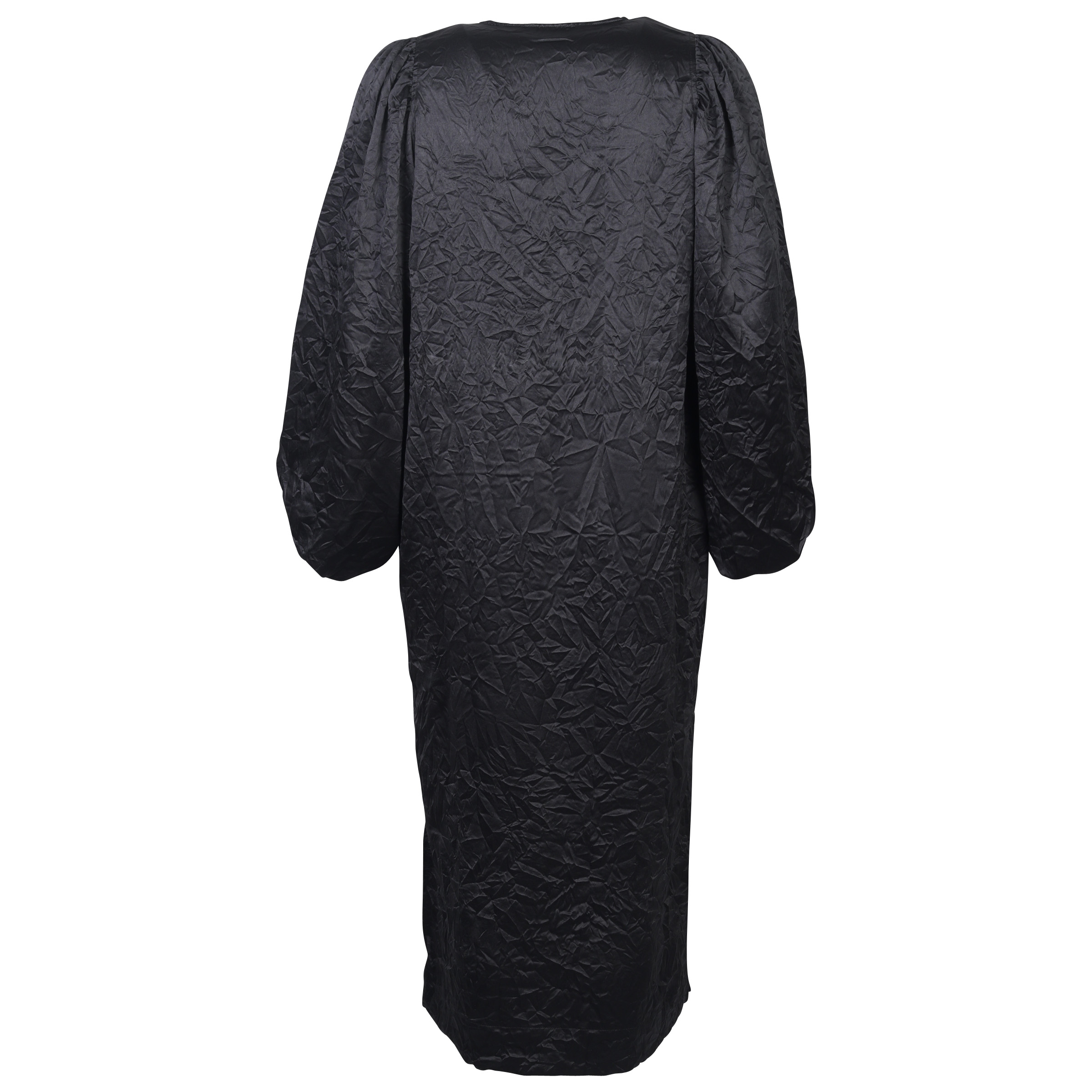 Ganni Crinkled Satin Dress Black
