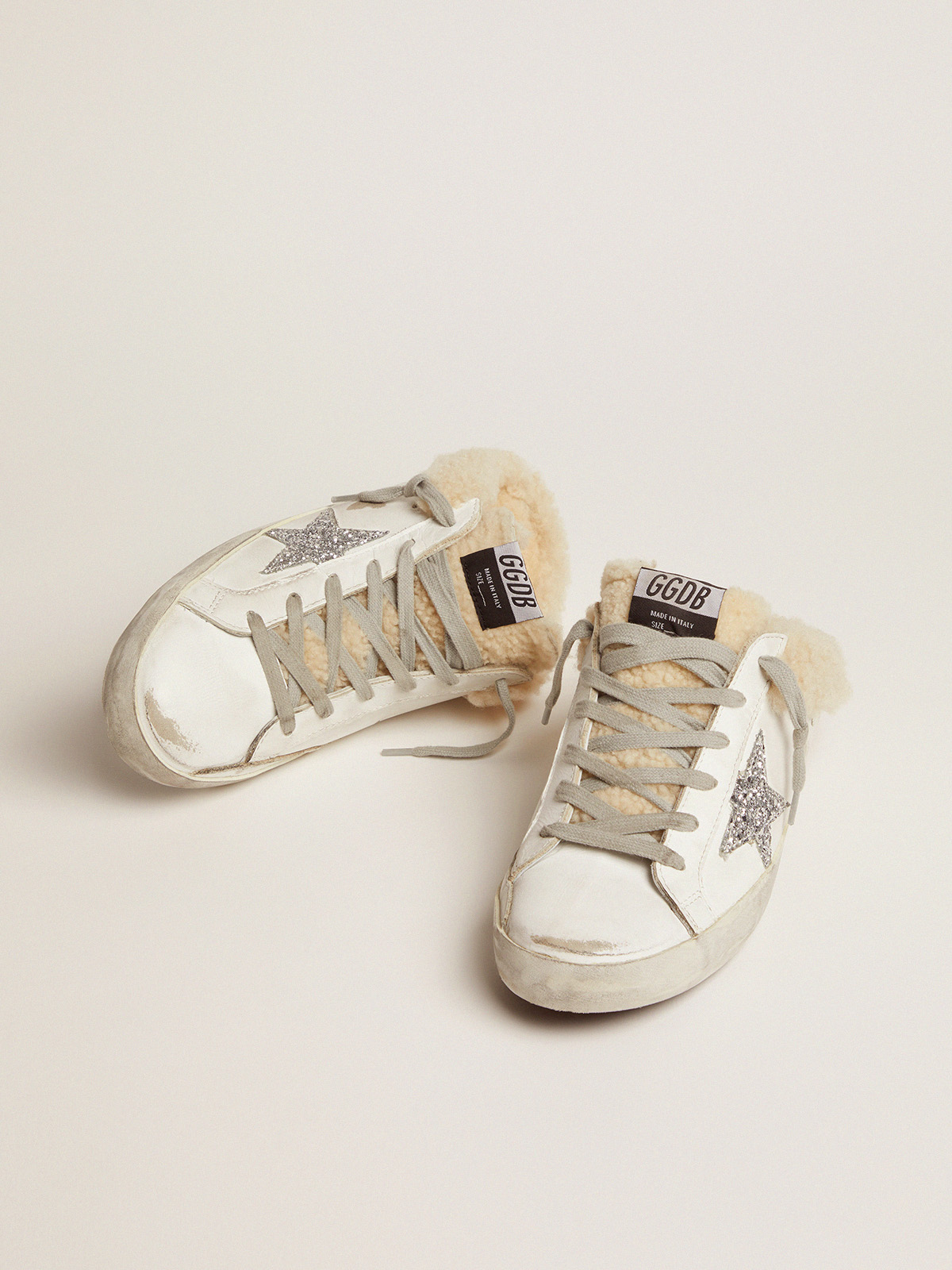 Golden Goose Sneaker Super Star Sabot in White/Silver/Beige 37
