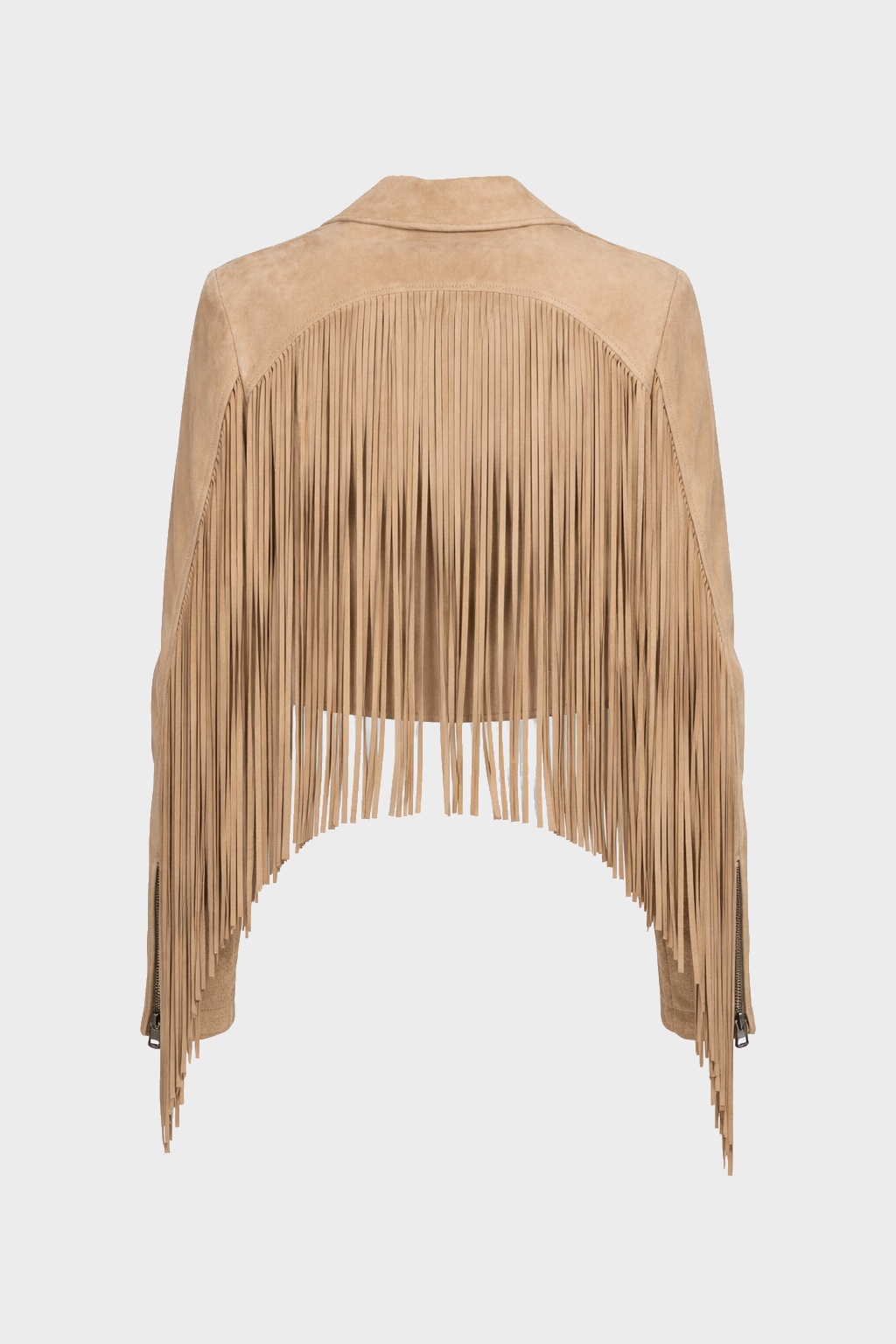 STEWART Goat Suede Chiodo Frange Jacket in Beige