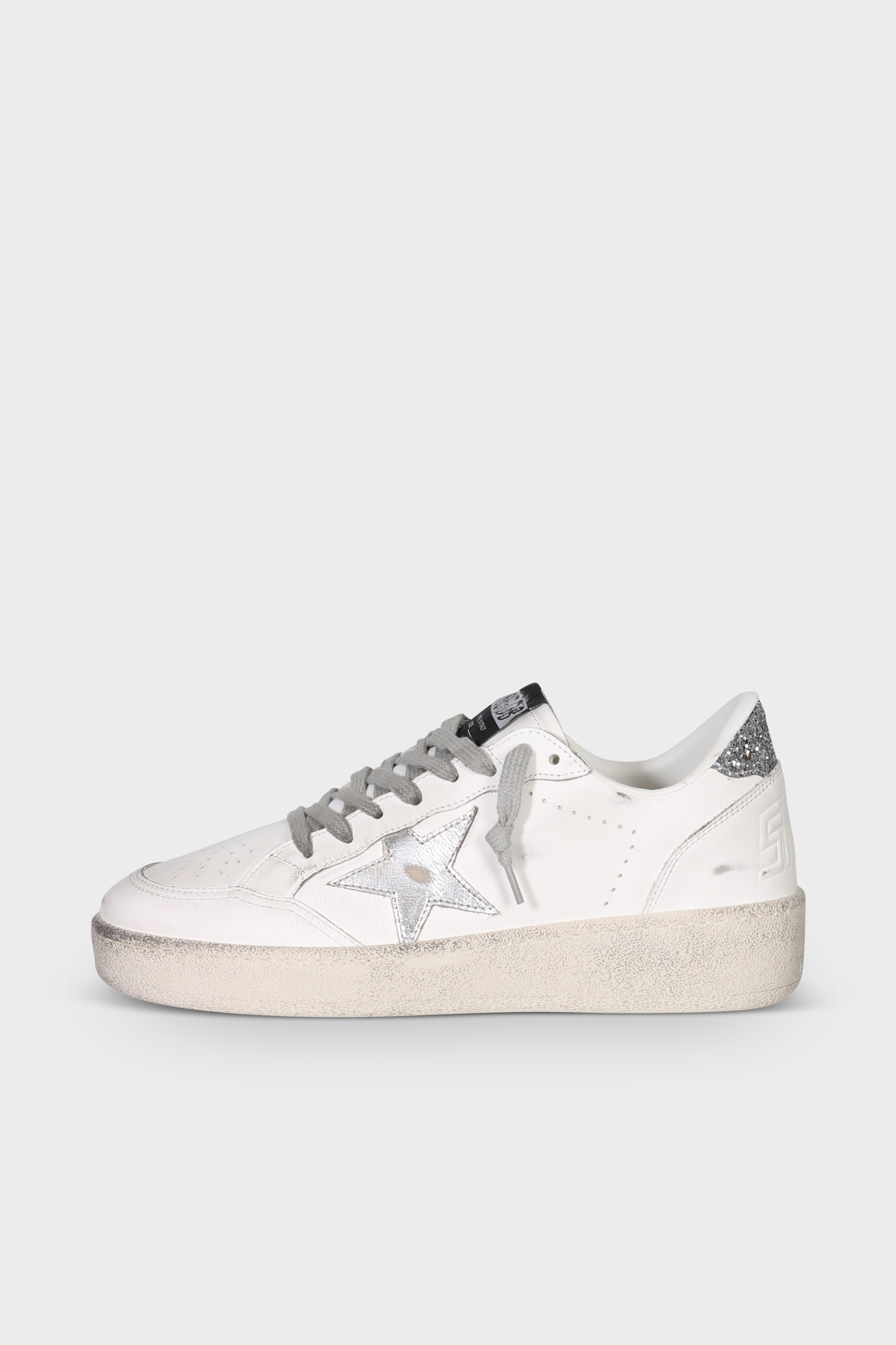 GOLDEN GOOSE Ballstar 2 in White/Silver Glitter Heel