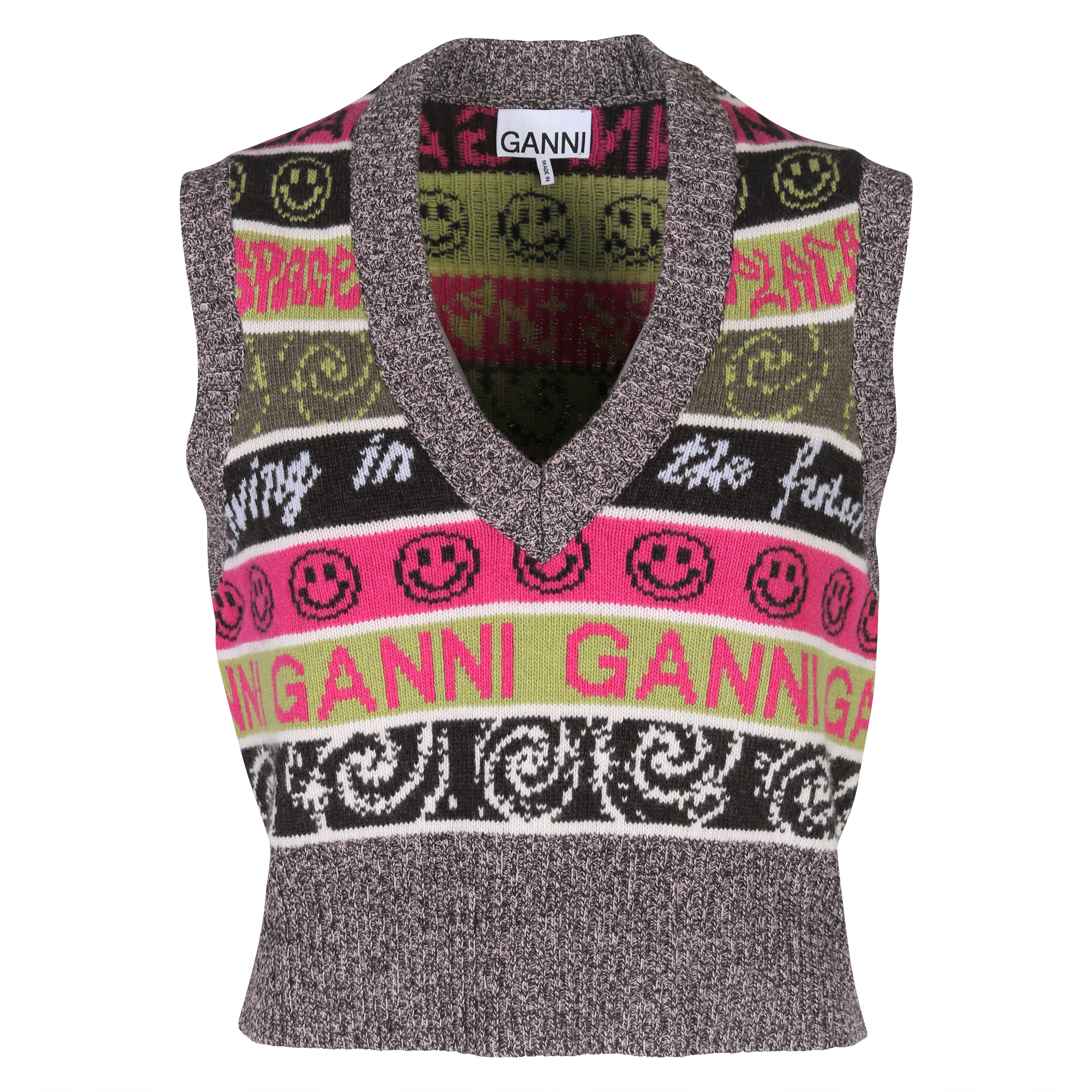 Ganni Recycled Wool Mix Knit Vest Multicolour
