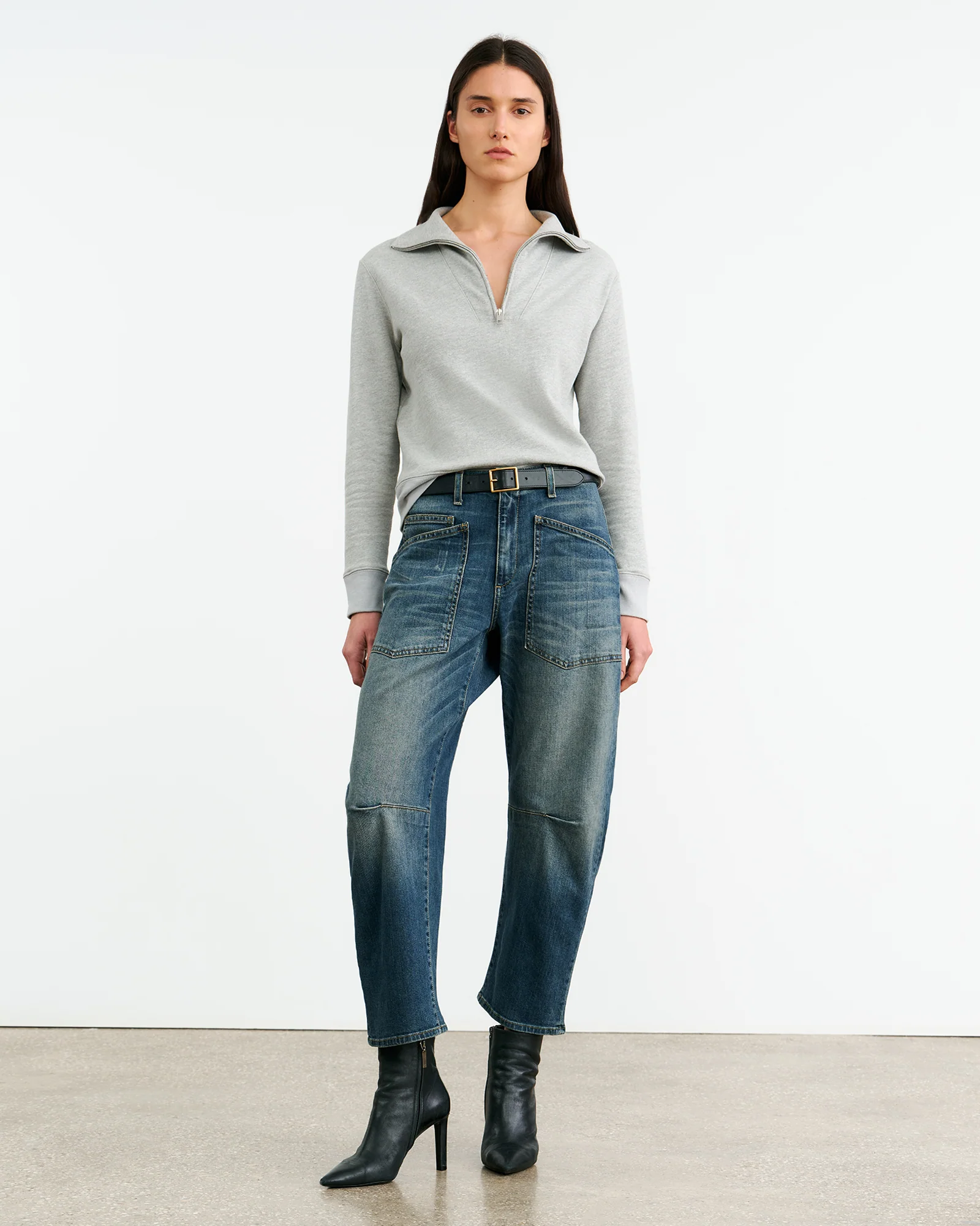 NILI LOTAN Quarter Zip Sweatshirt in Heather Grey