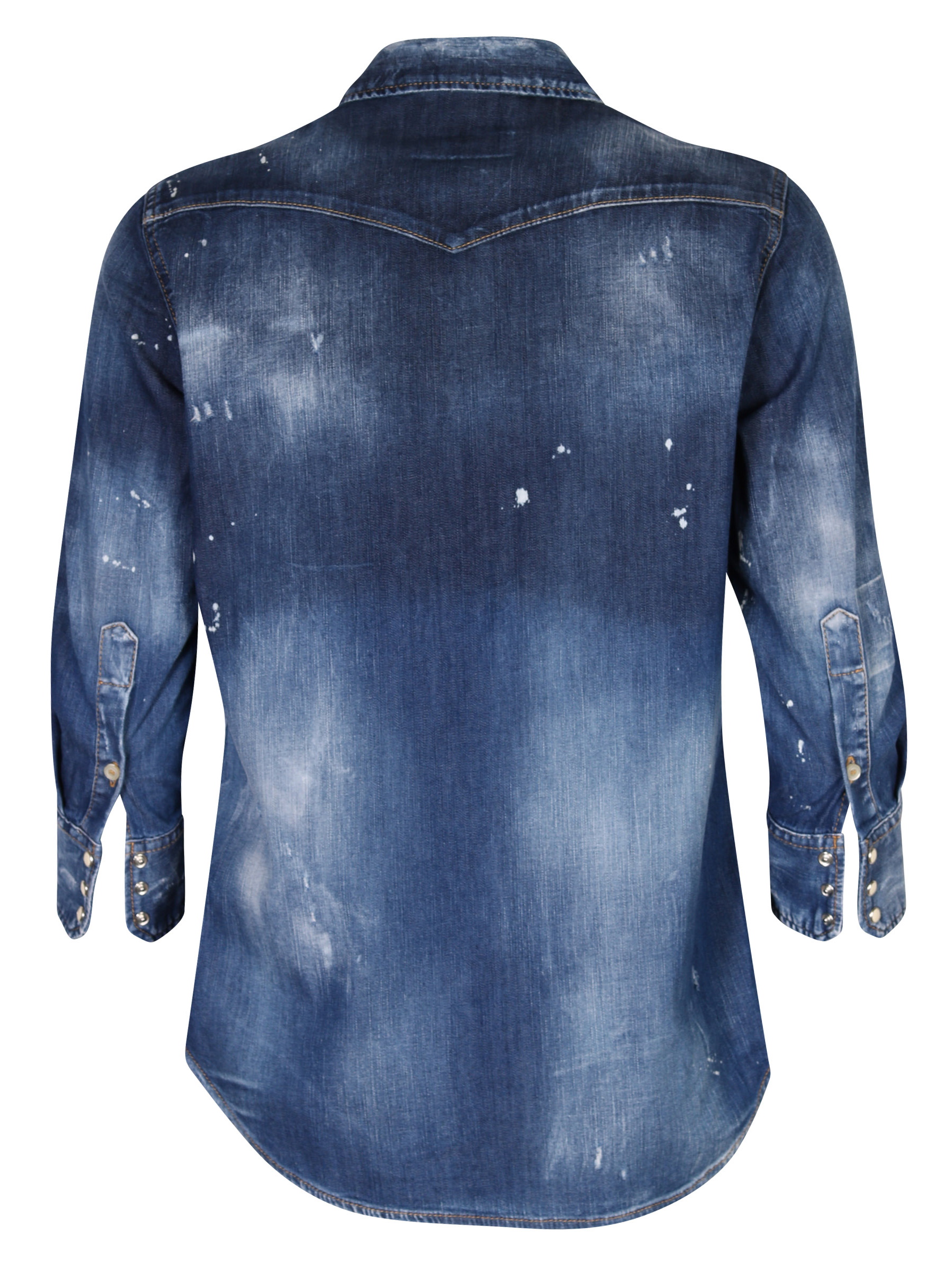 Dsquared Denim Shirt Blue Washed Patchwork Sleeve Light Blue