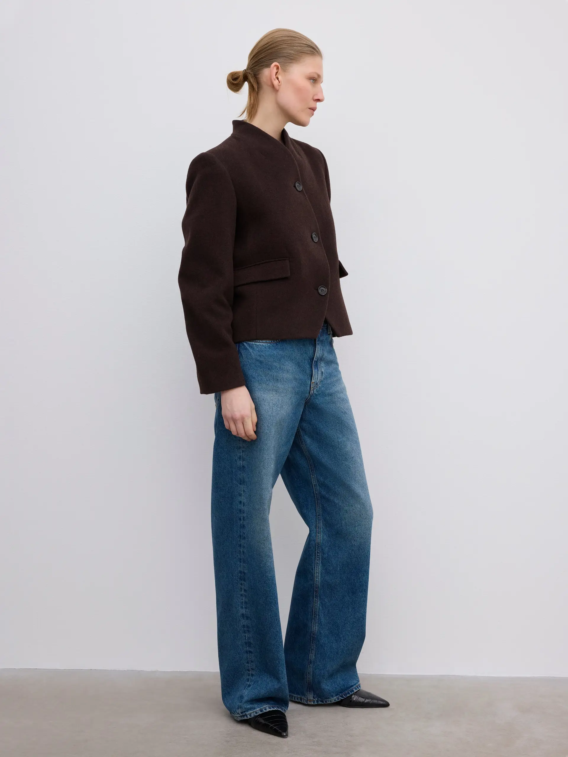 DAGMAR Short Curved Jacket in Chocolate Brown