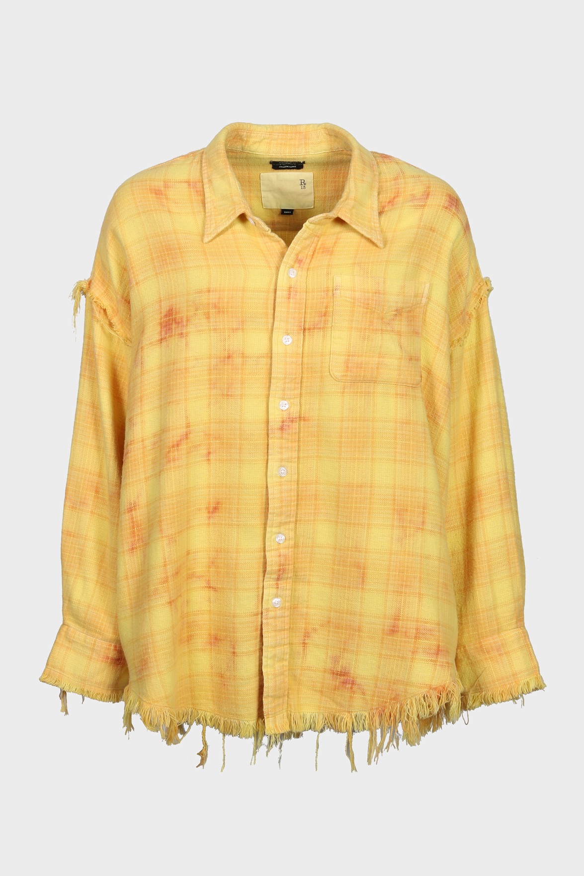 R13 Shredded Seam Drop Neck Shirt in Yellow Plaid