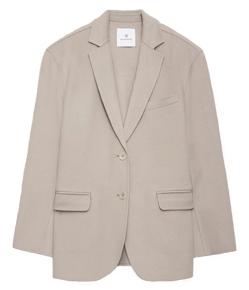 ANINE BING Quinn Wool Blazer in Taupe