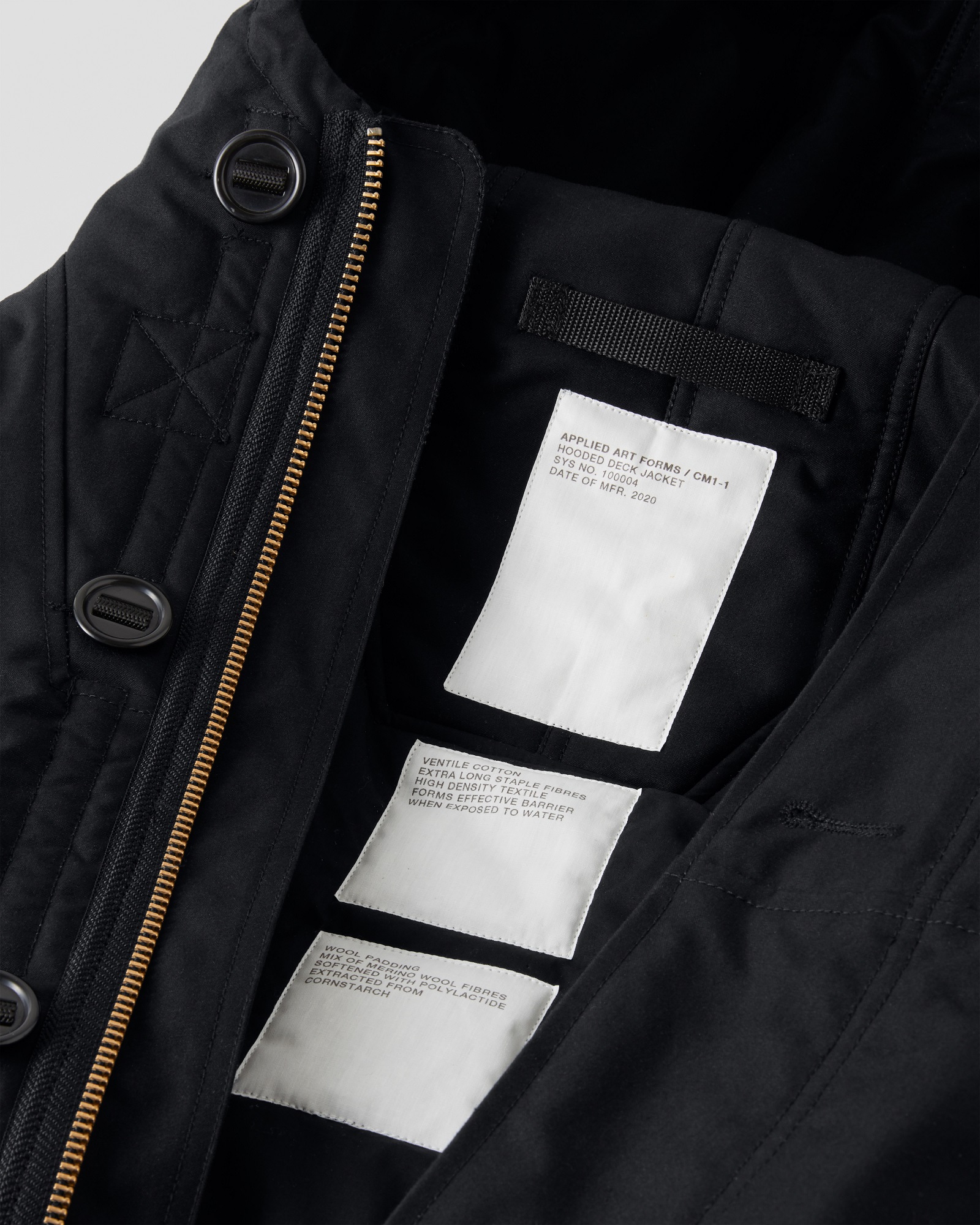 APPLIED ART FORMS Hooded Deck Jacket in Black S