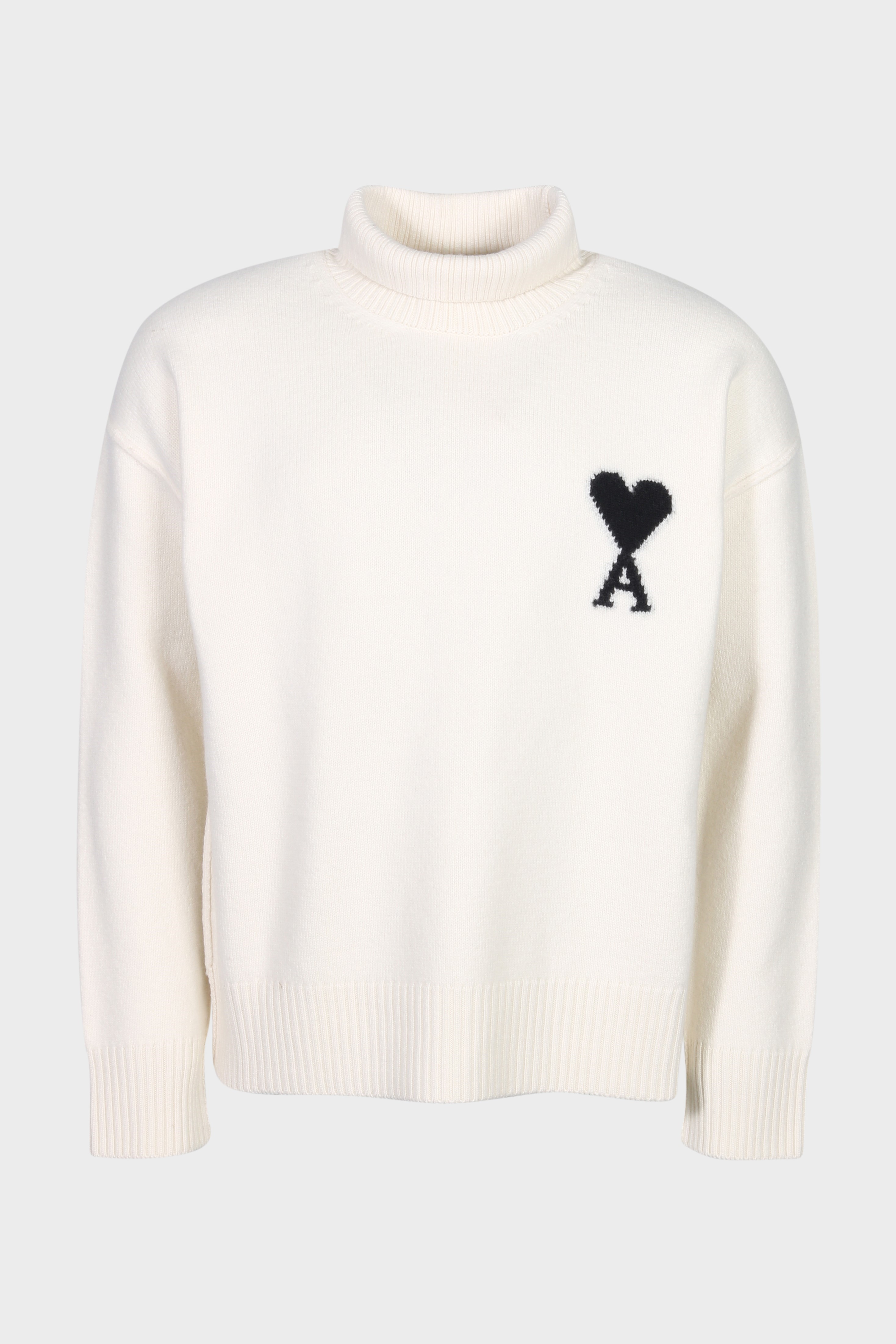 AMI PARIS de Coeur Turtleneck Knit Pullover in Off White/Black