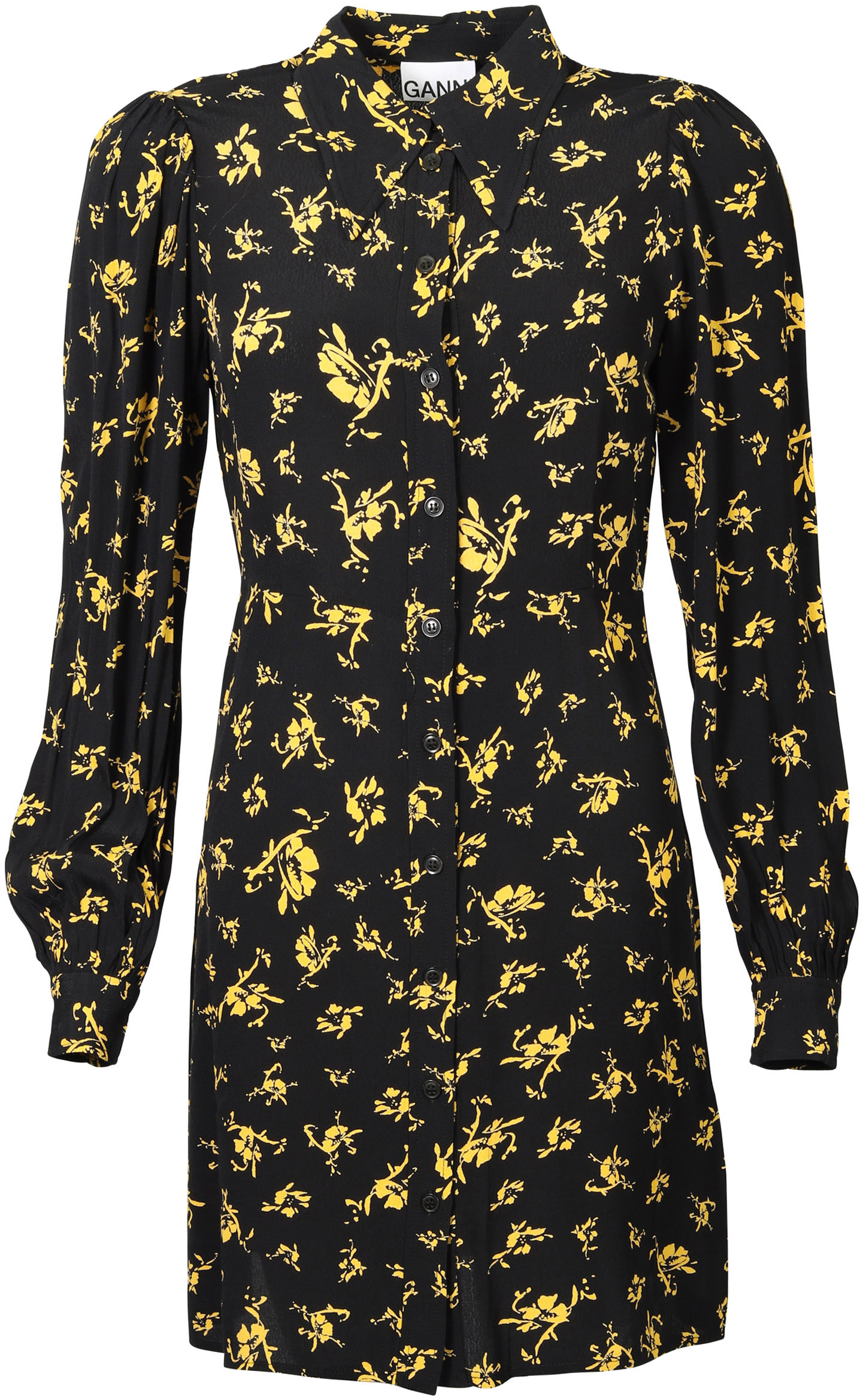 Ganni Printed Mini Dress Black/Yellow