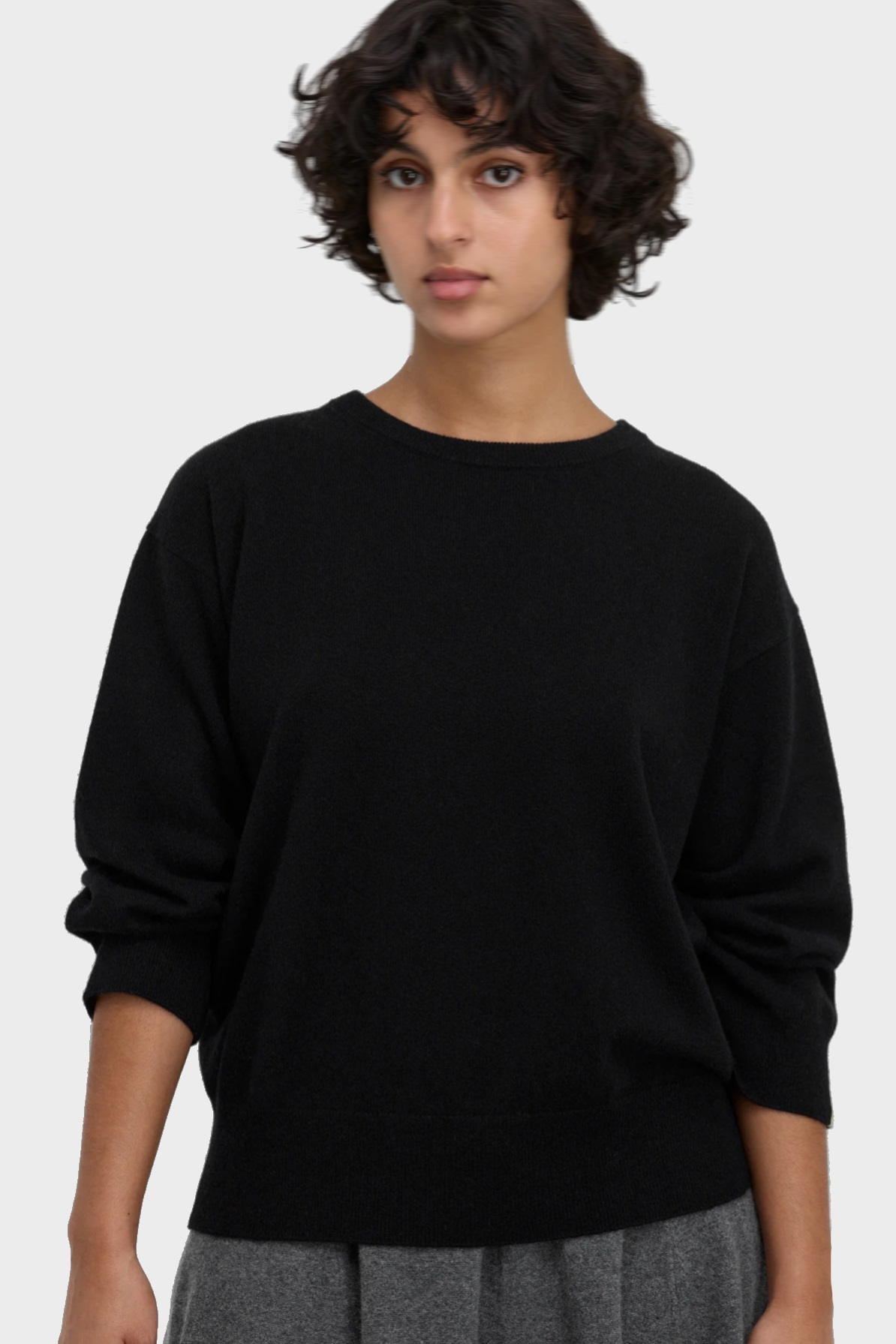 EXTREME CASHMERE N°398 Cropped Sleeves Sweater in Raven