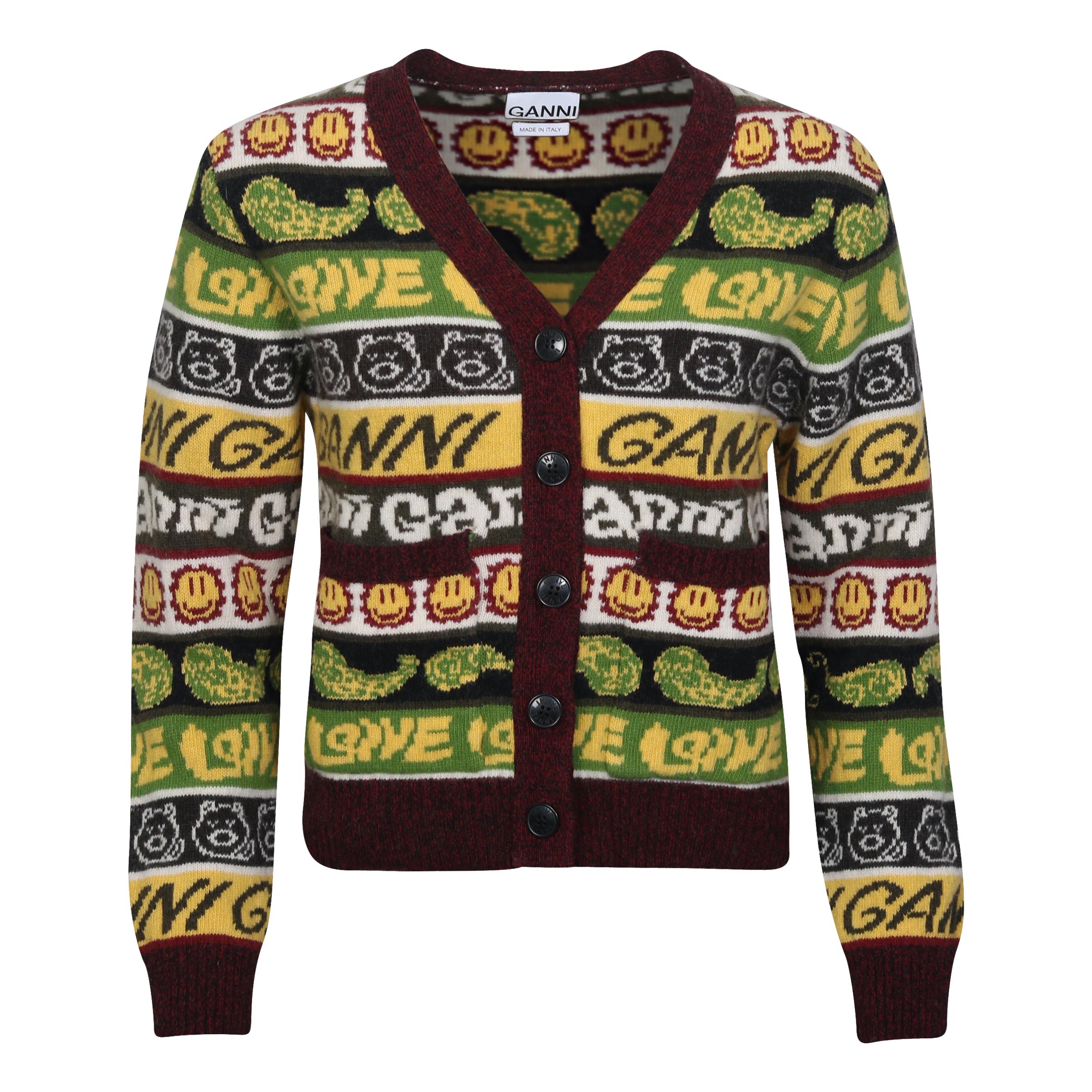 Ganni Recycled Wool Mix Knit Cardigan Multicolour