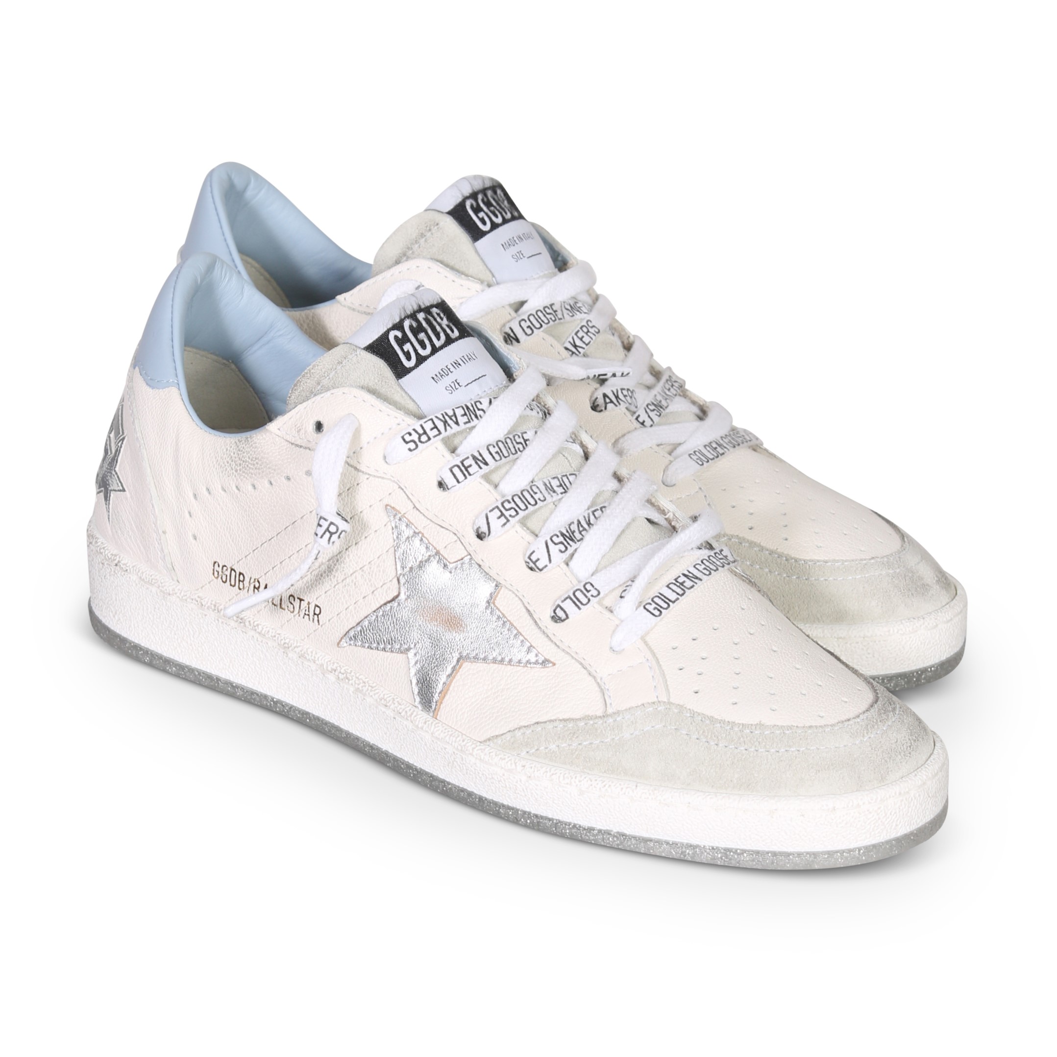 GOLDEN GOOSE Sneaker Ballstar in White/Light Blue/Silver 40