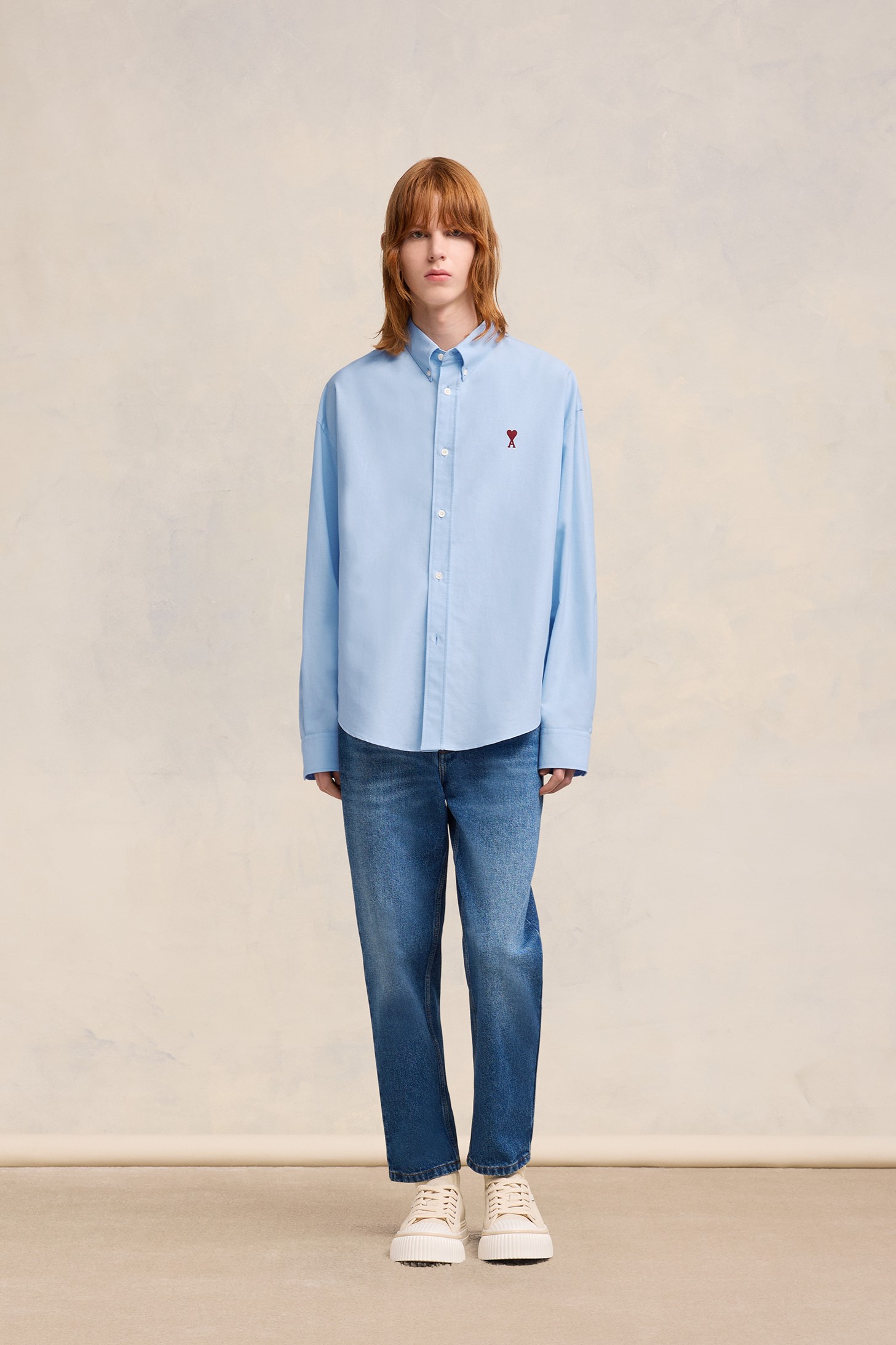 AMI PARIS de Coeur Boxy Fit Shirt in Sky Blue XS