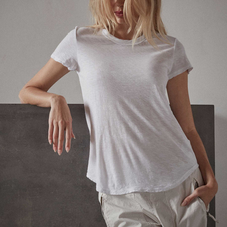 JAMES PERSE Sheer Slub Crew Neck T-Shirt in White