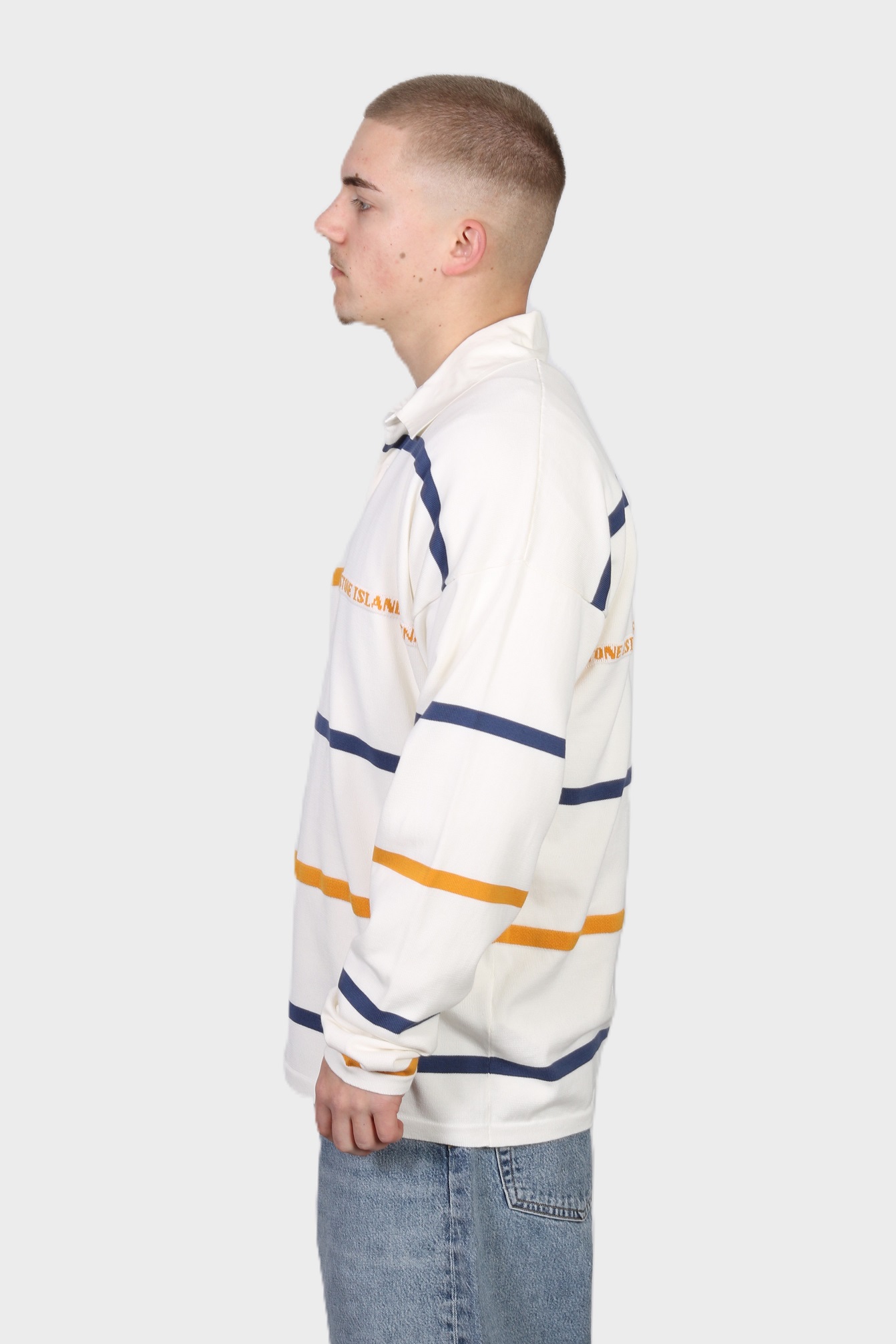 STONE ISLAND MARINA Cotton Knit Rugby Shirt in Cream STONE ISLAND MARINA Cotton Knit Rugby Shirt in Cream