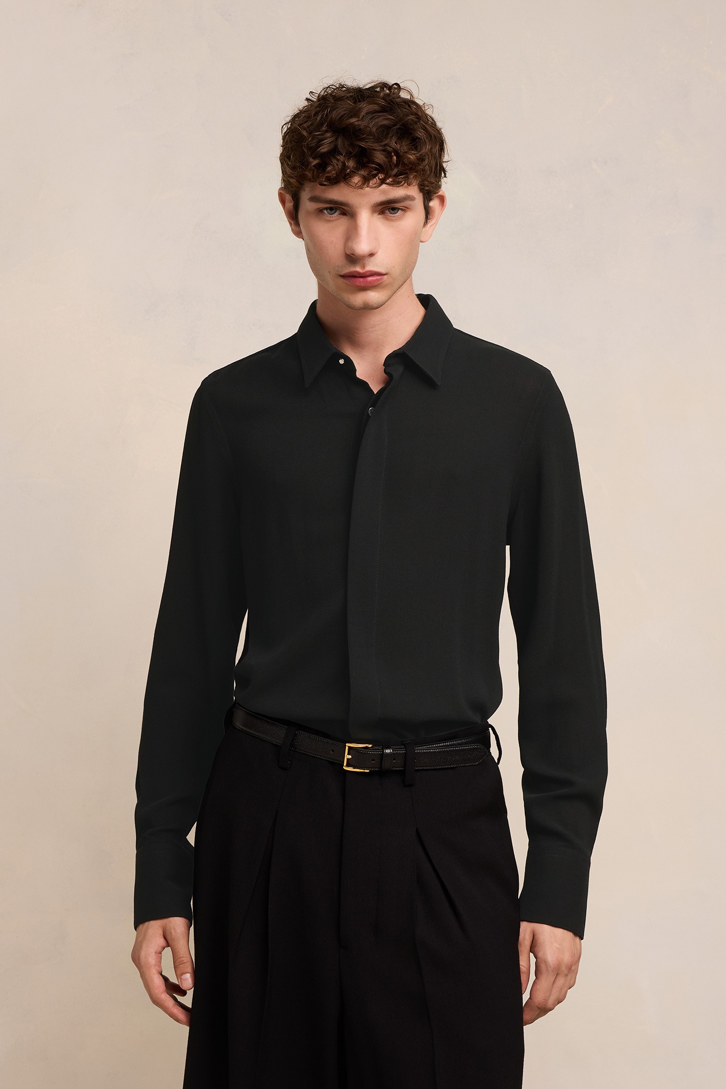 AMI PARIS De Coeur Gabardine Classic Shirt in Black M