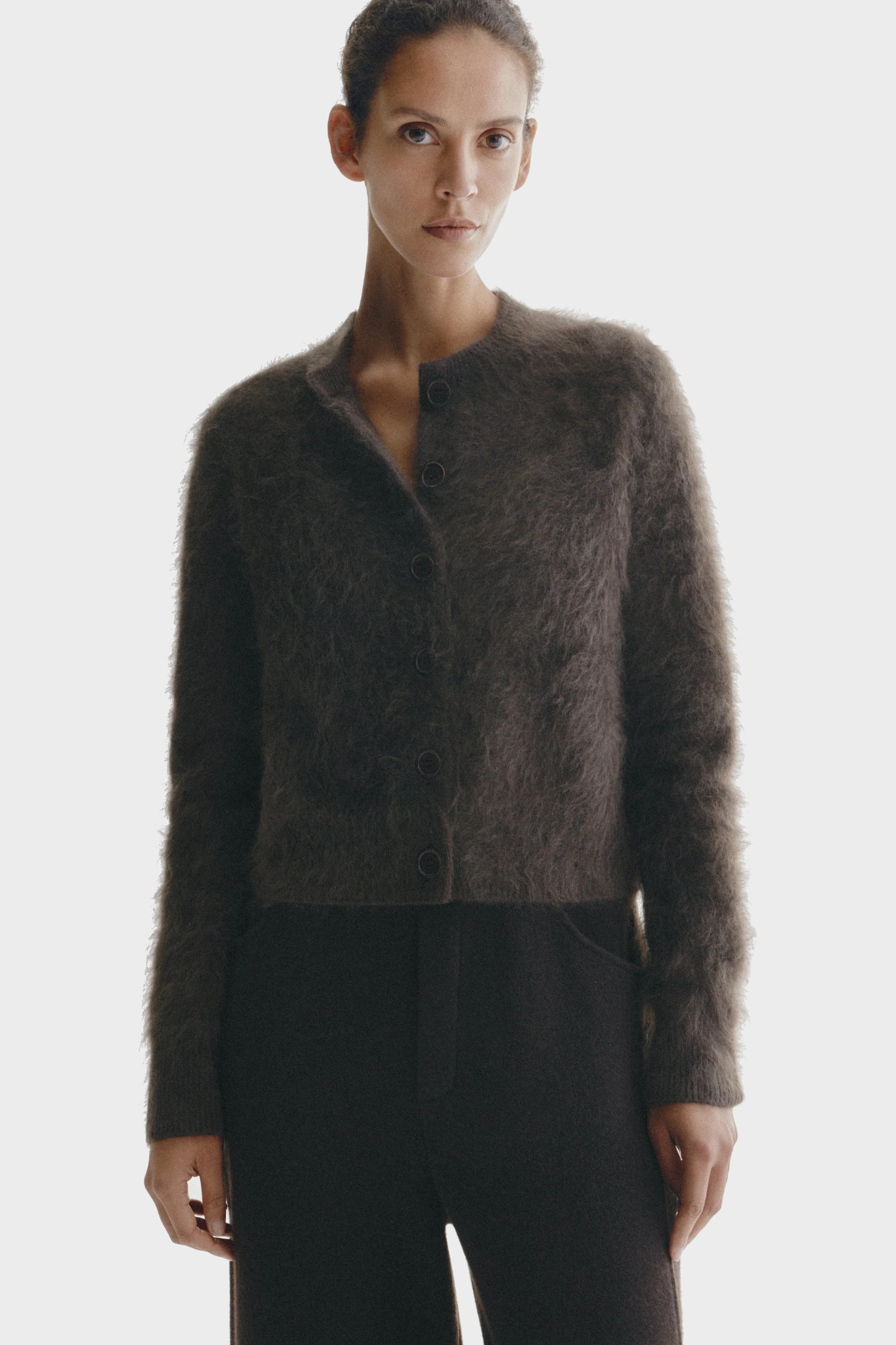 LISA YANG Azalea Brushed Cashmere Cardigan in Wood