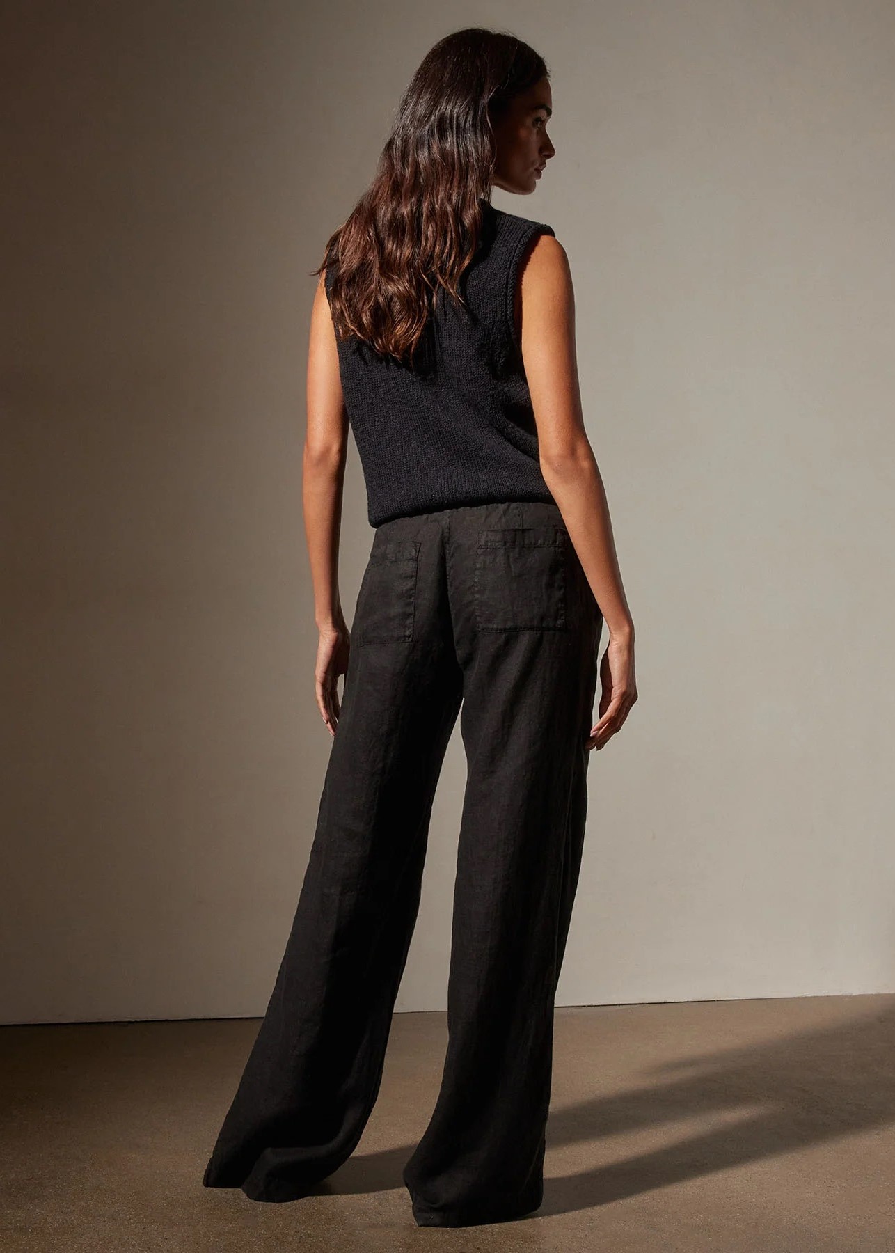 JAMES PERSE Wide Leg Relaxed Linen Pant in Black 0/XS