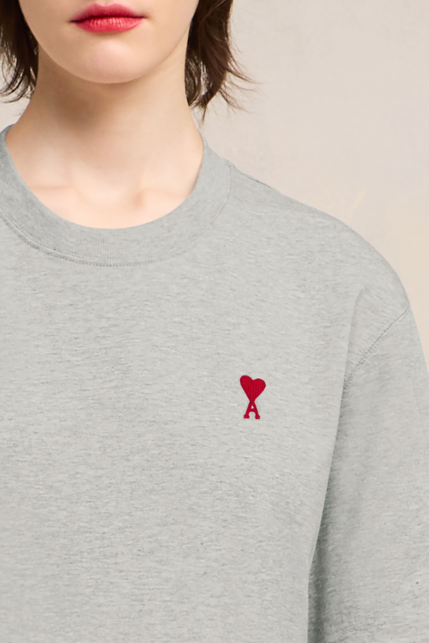 AMI PARIS de Coeur Boxy Fit T-Shirt in Heather Ash Grey S