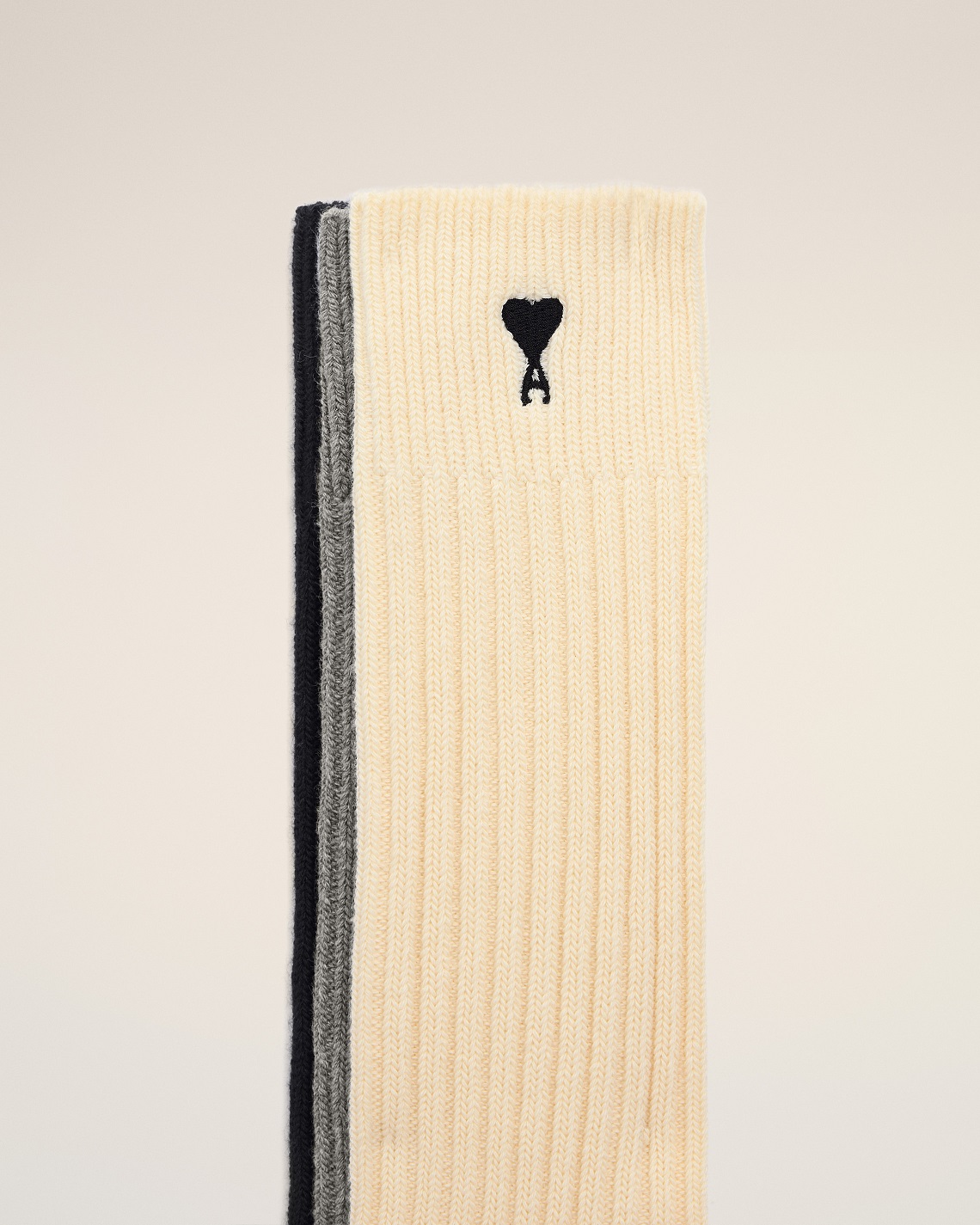 AMI PARIS de Coeur 3 Pack Socks in Off White/Black/Grey/Black Logo AMI PARIS de Coeur 3 Pack Socks in Off White/Black/Grey/Black Logo