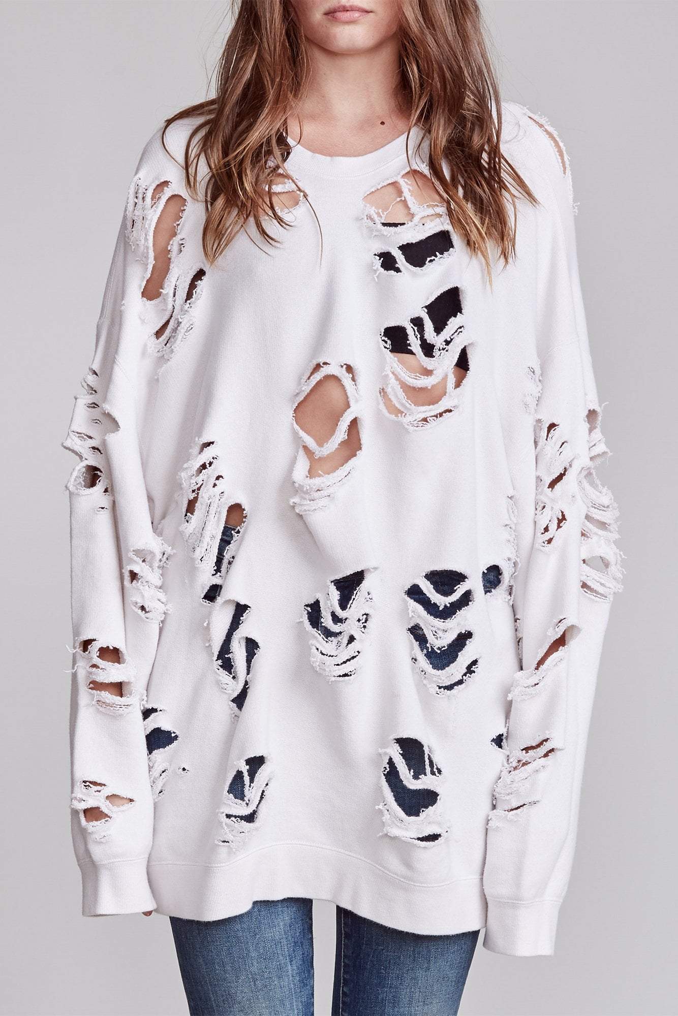 R13 Oversized Sweatshirt Distressed Dirty White S