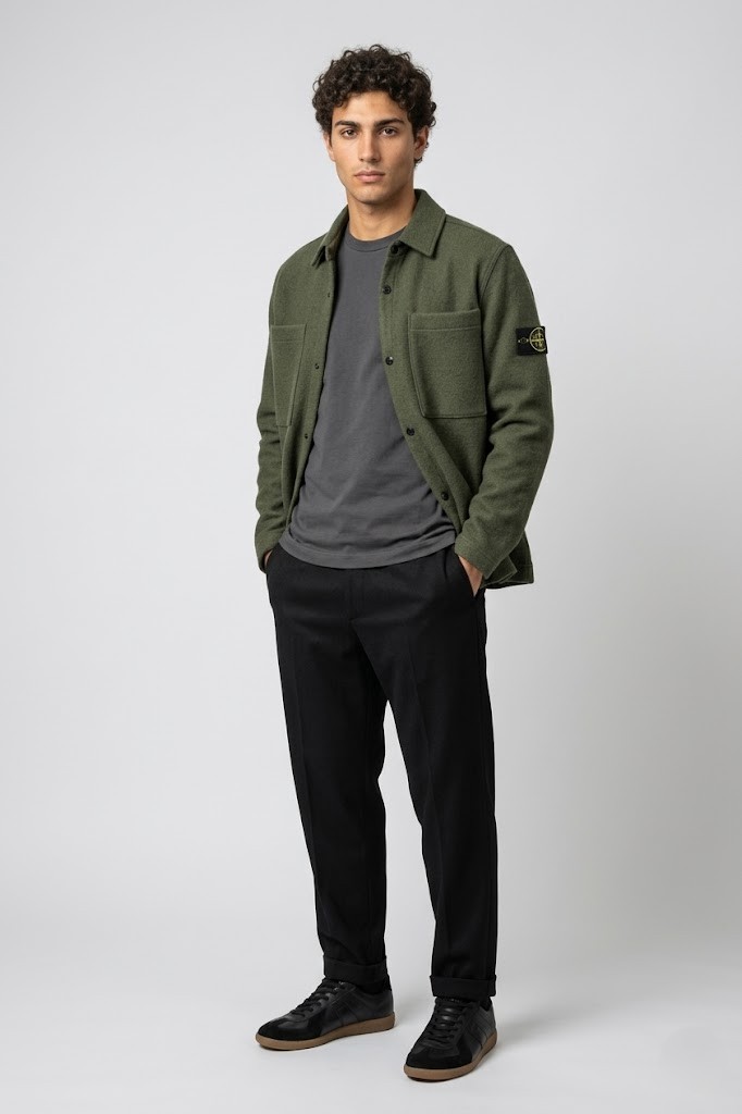 STONE ISLAND Wool Jacket in Olive
